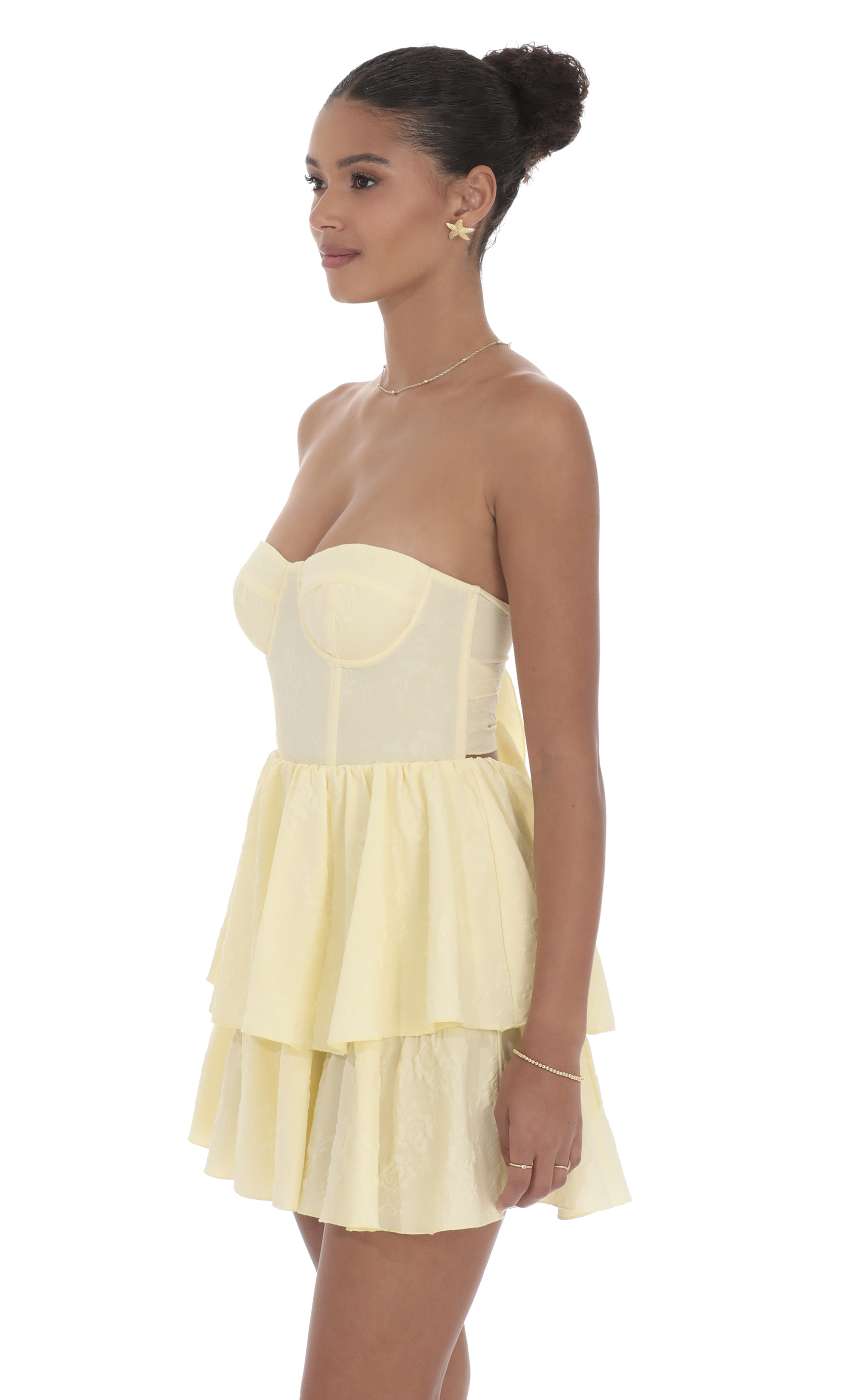 Jacquard Corset Mini Dress in Yellow-My Sky Diva
