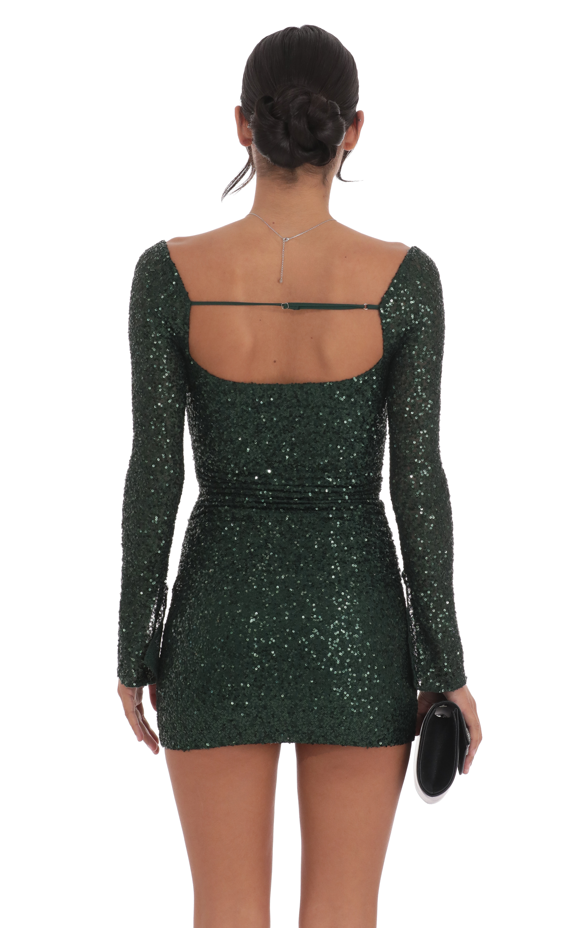 Knit Sequin Long Sleeve Dress in Green-My Sky Diva