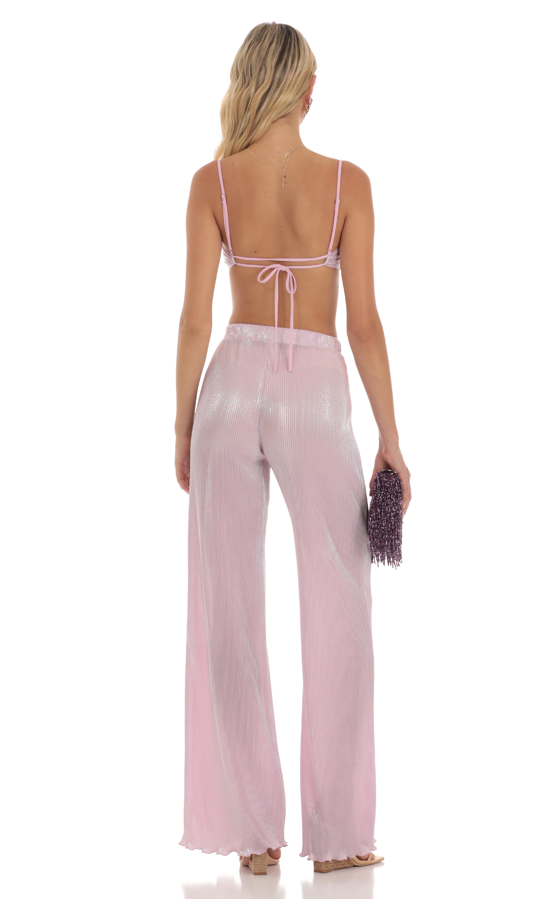 Pleated Shimmer Two Piece Set in Pink-My Sky Diva