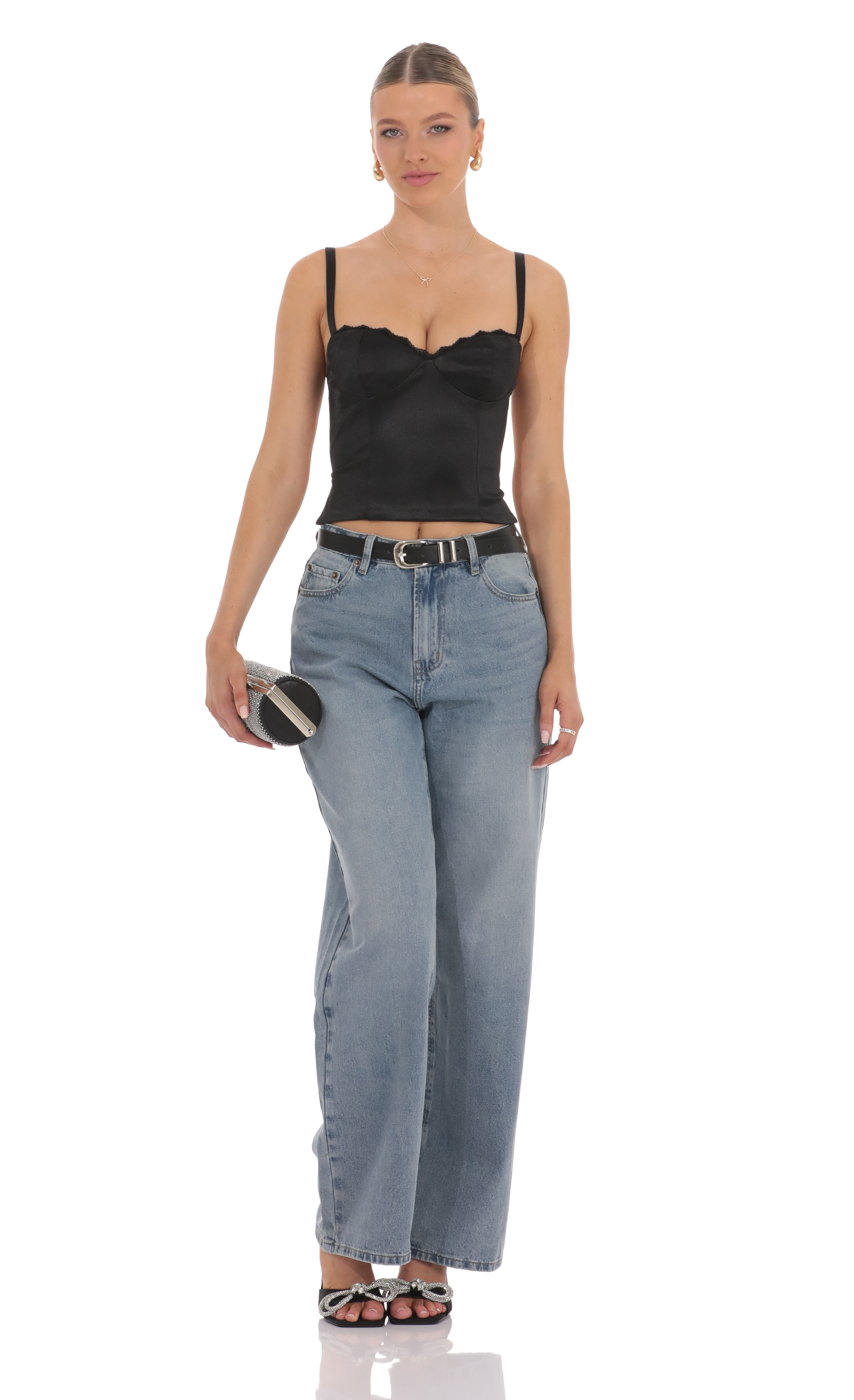 Satin Open Back Tie Top in Black-My Sky Diva