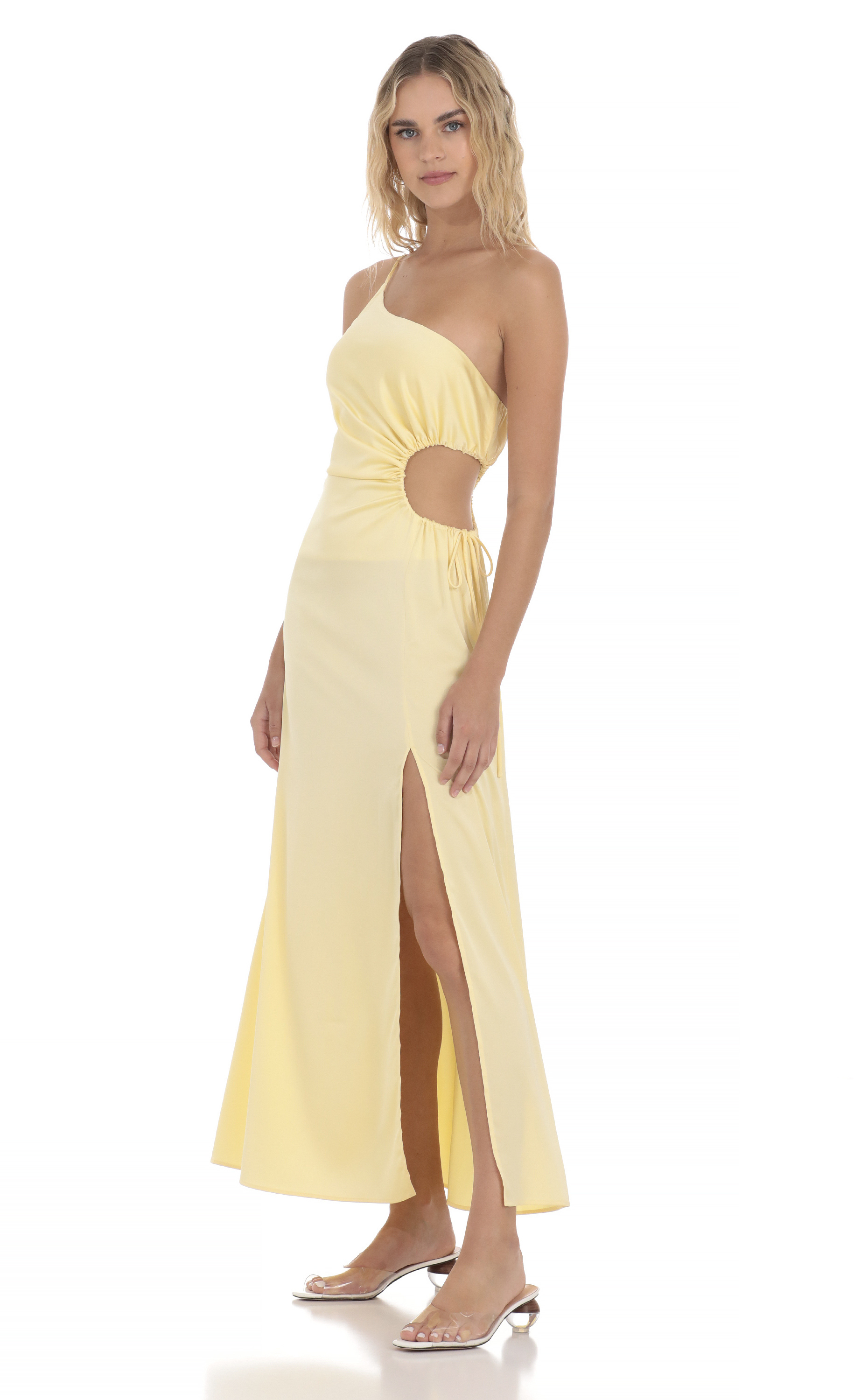 Satin Cutout Maxi Dress in Yellow-My Sky Diva
