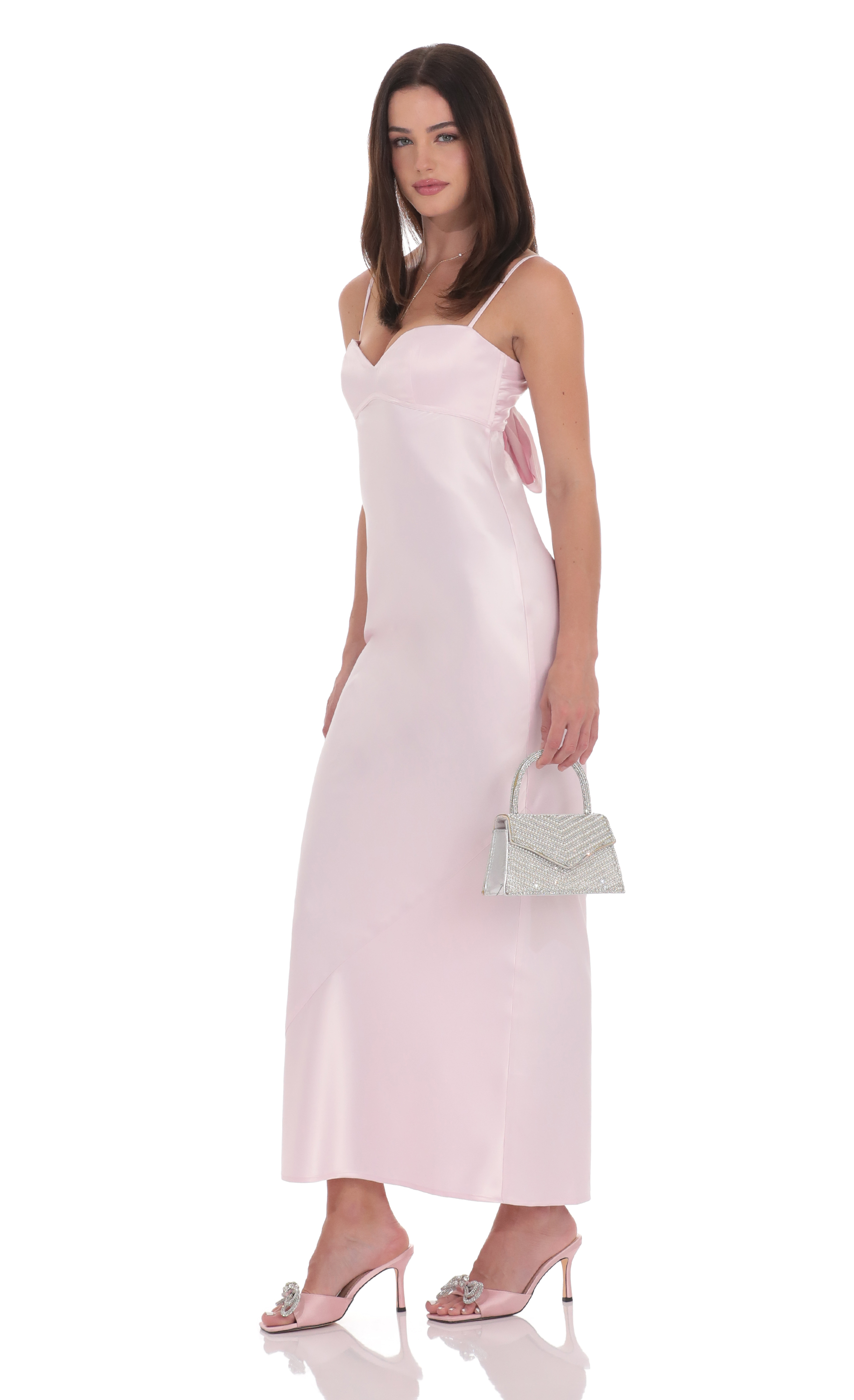 Satin Back Tie Maxi Dress in Pink-My Sky Diva
