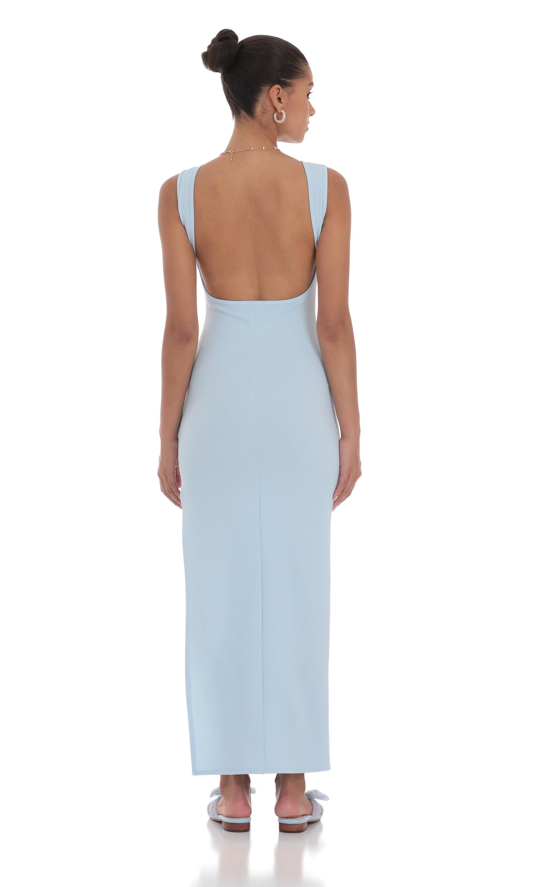Open Back Bodycon Maxi Dress in Light Blue-My Sky Diva