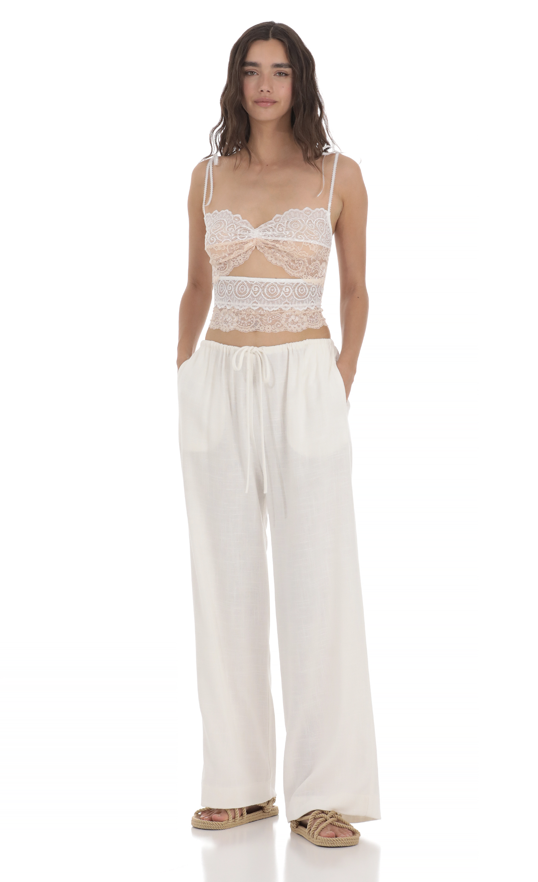 Linen Drawstring Pants in Cream-My Sky Diva