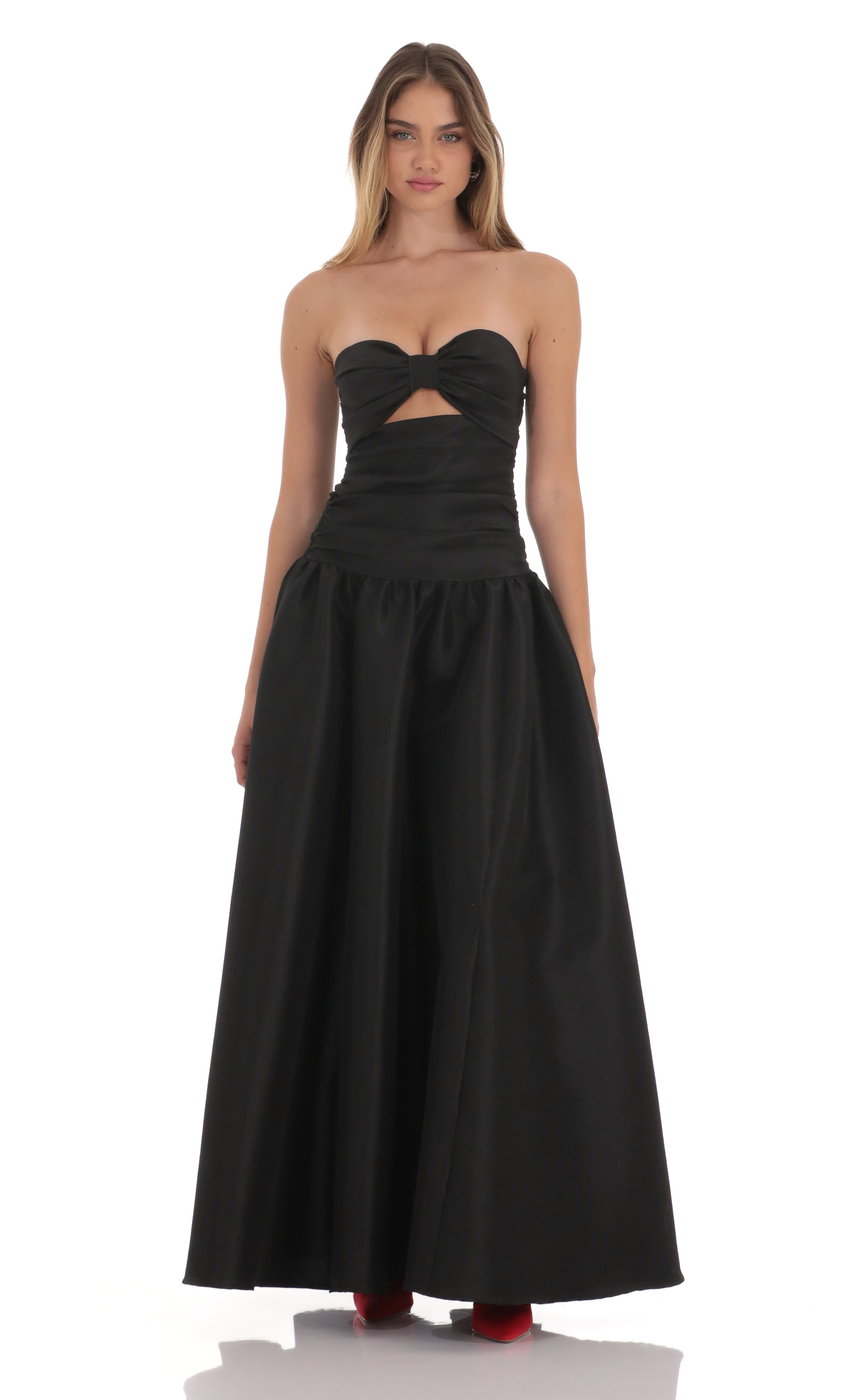 Cutout Drop Waist Strapless Maxi Dress in Black-My Sky Diva