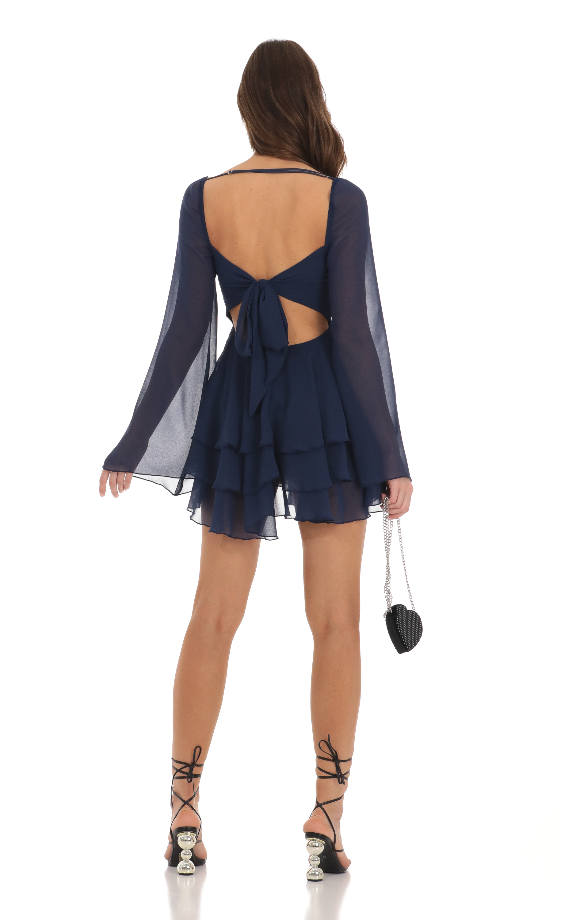 Chiffon Bell Sleeve Dress in Navy-My Sky Diva