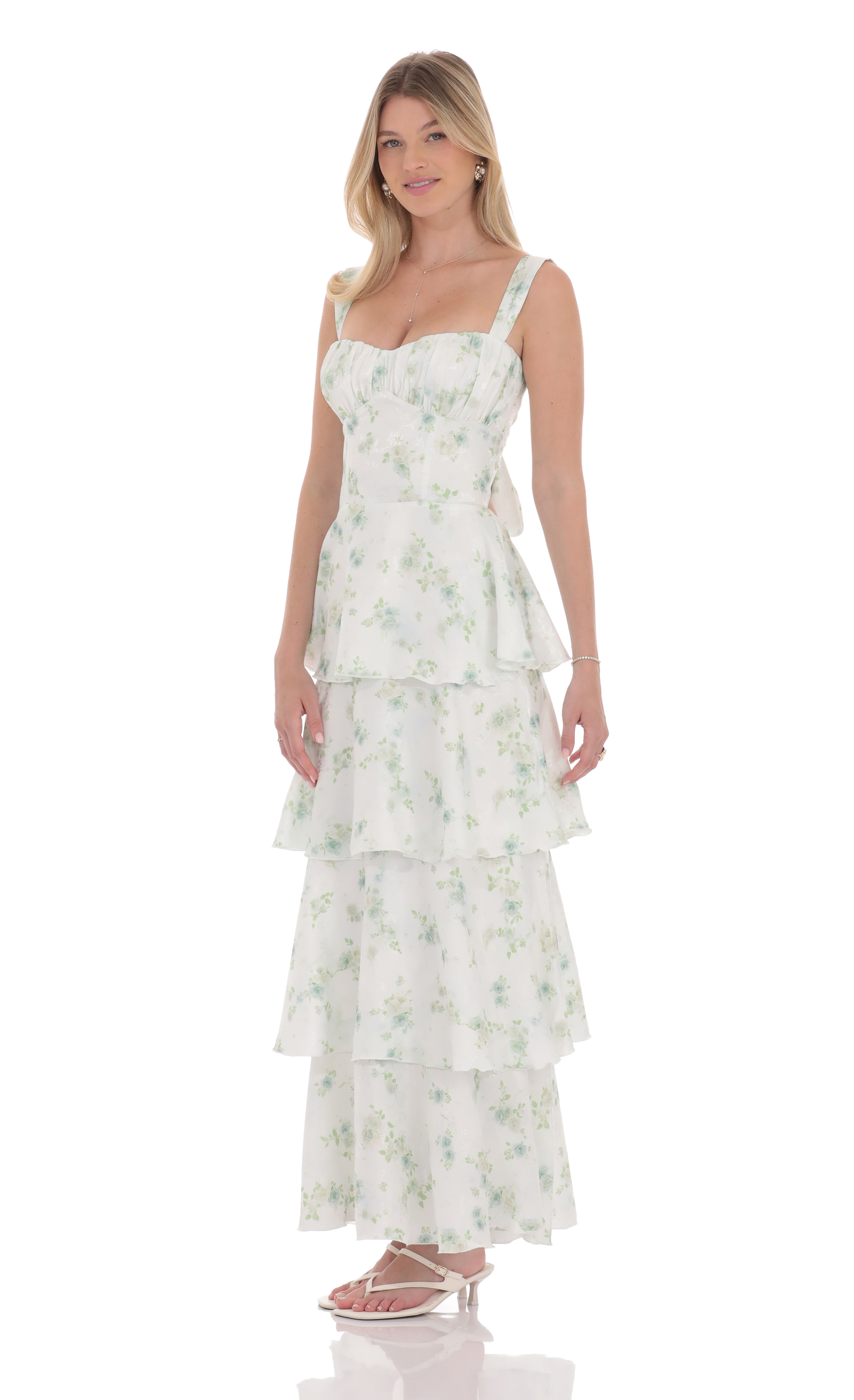 Floral Ruffle Maxi Dress in Pastel Green-My Sky Diva