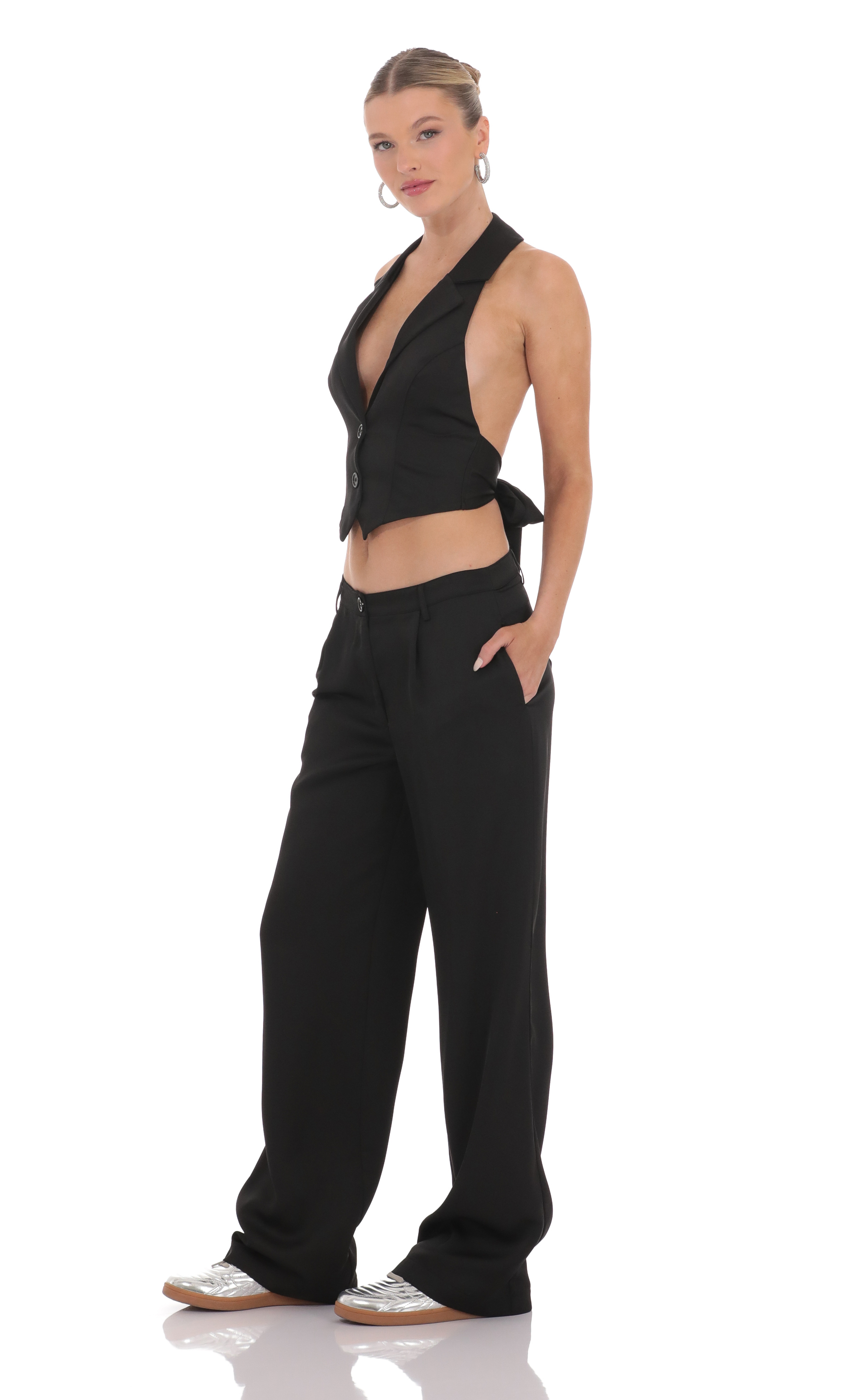 Satin Straight Pants in Black-My Sky Diva