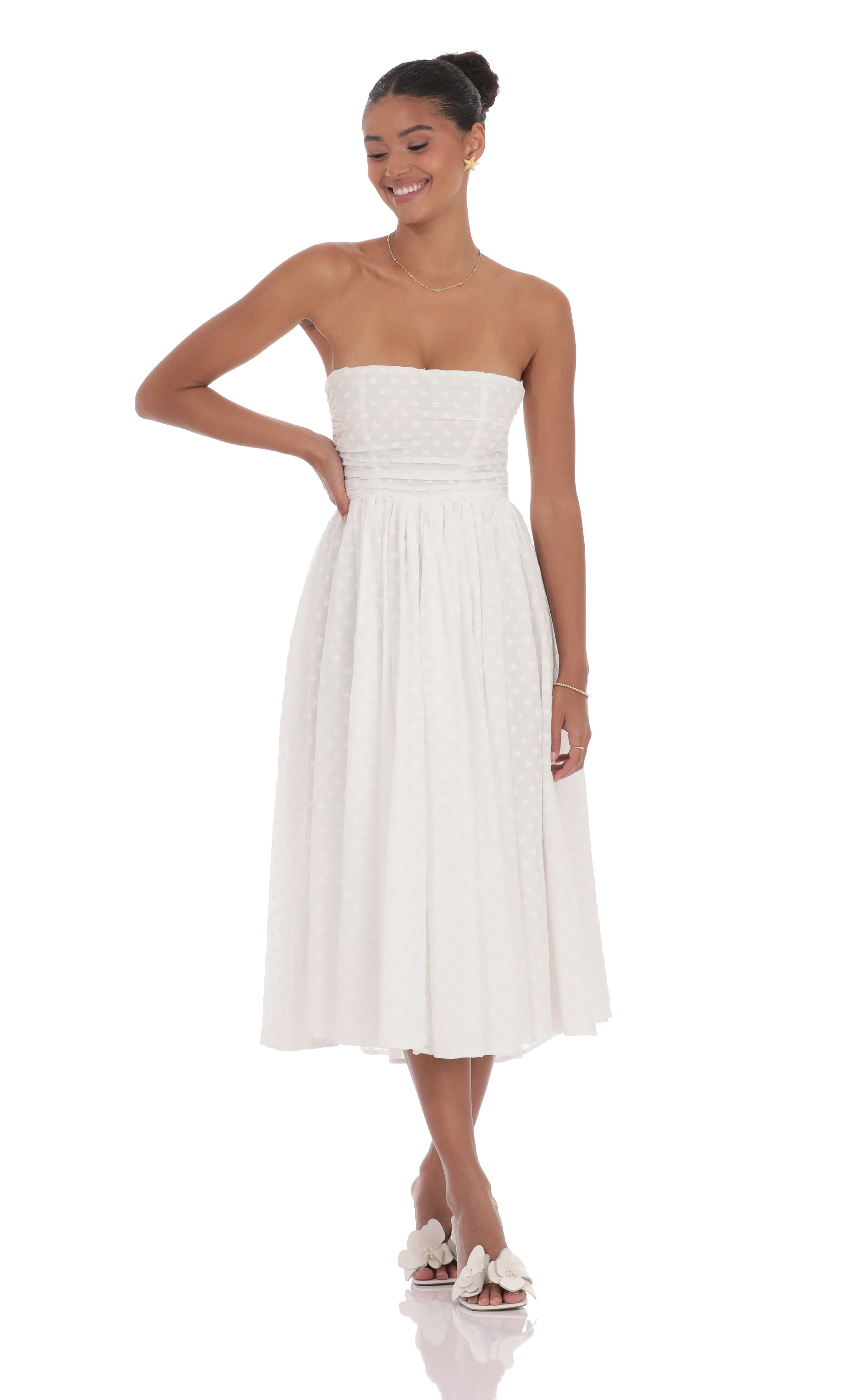 Floral Back Bow Midi Dress in White-My Sky Diva