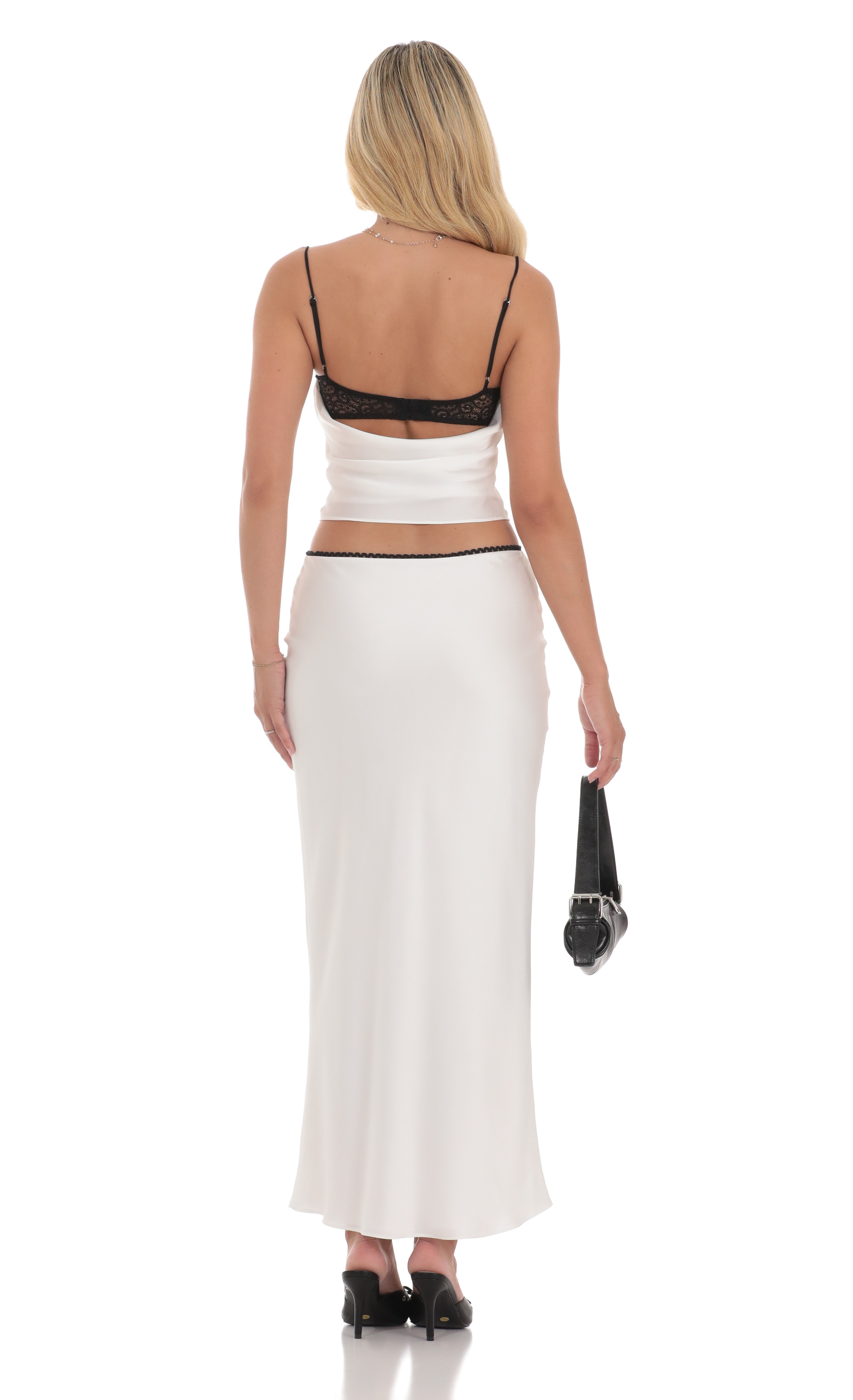 Satin Lace Two Piece Maxi Set in White-My Sky Diva