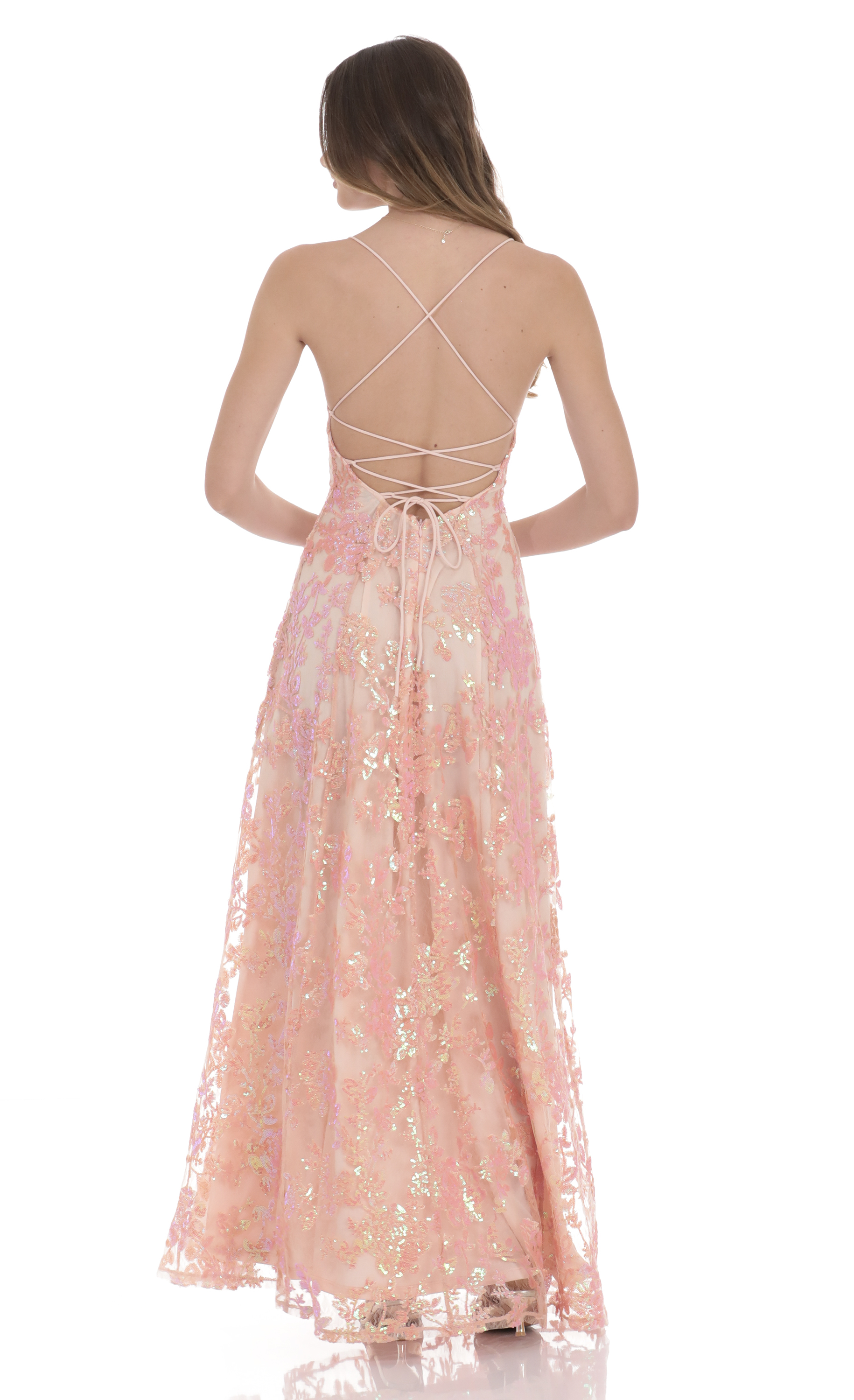 Sequin Embroidered Maxi Dress in Pink-My Sky Diva