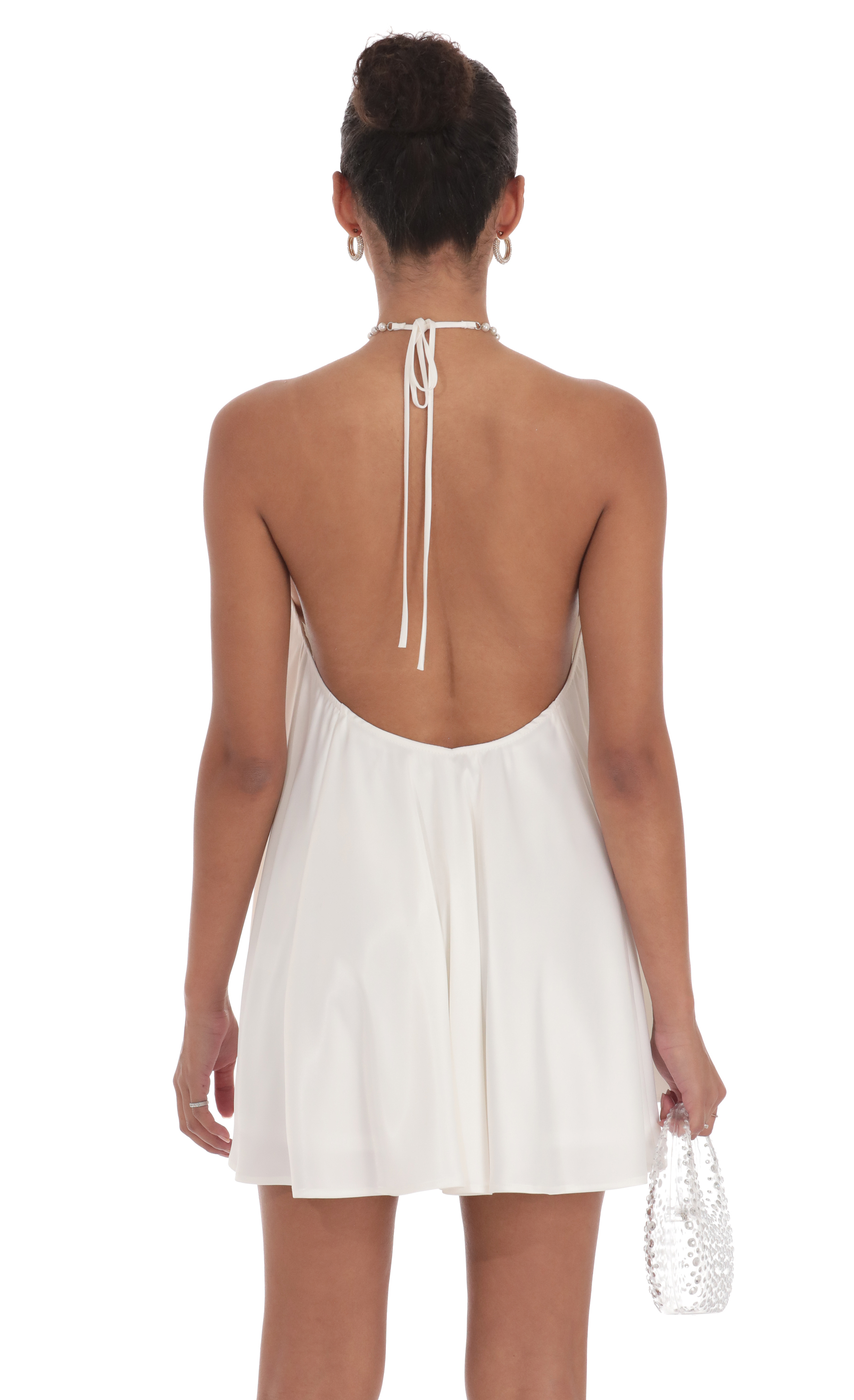 Pearl Halter Shift Dress in White-My Sky Diva