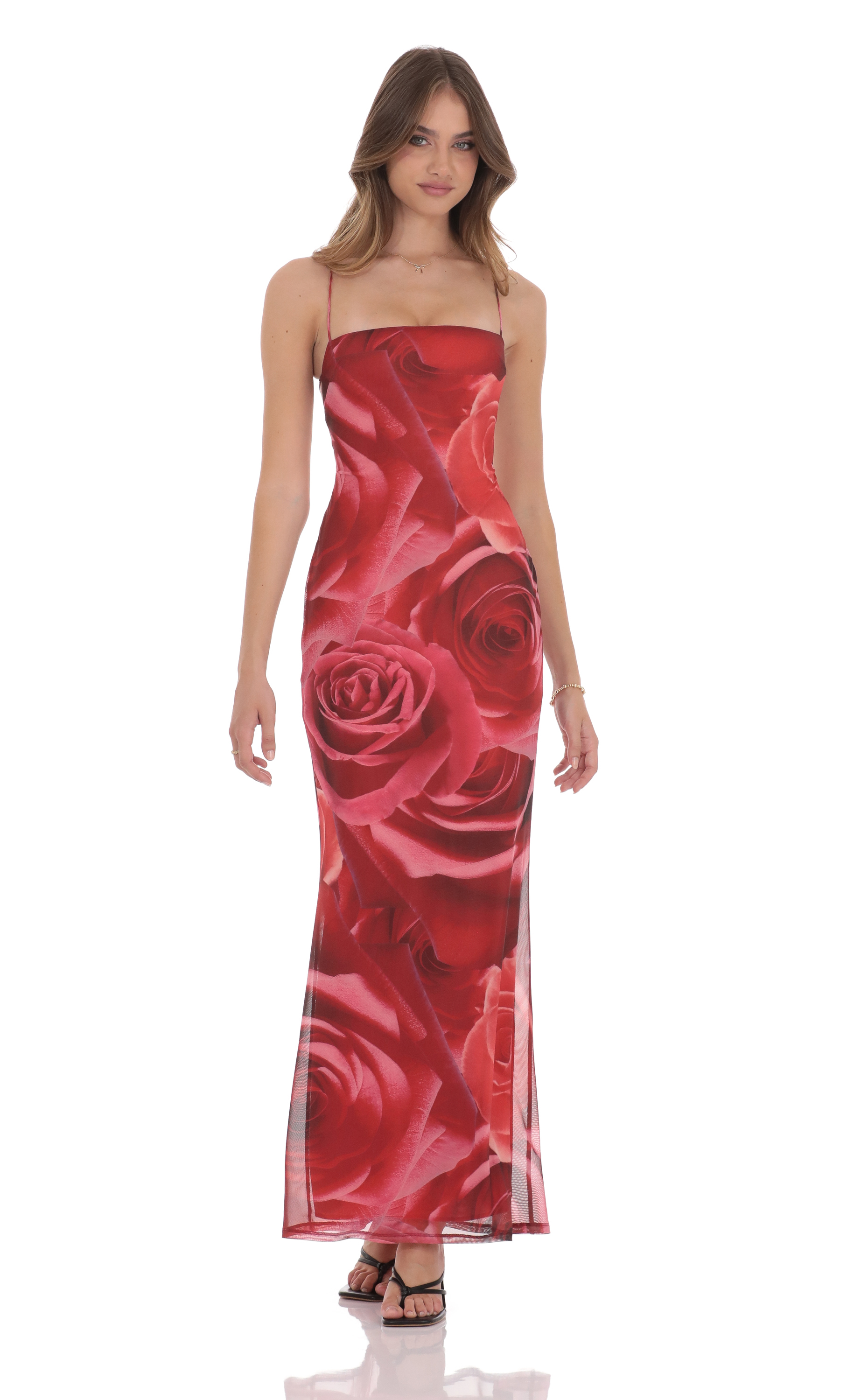 Floral Bodycon Open Back Maxi Dress in Red-My Sky Diva