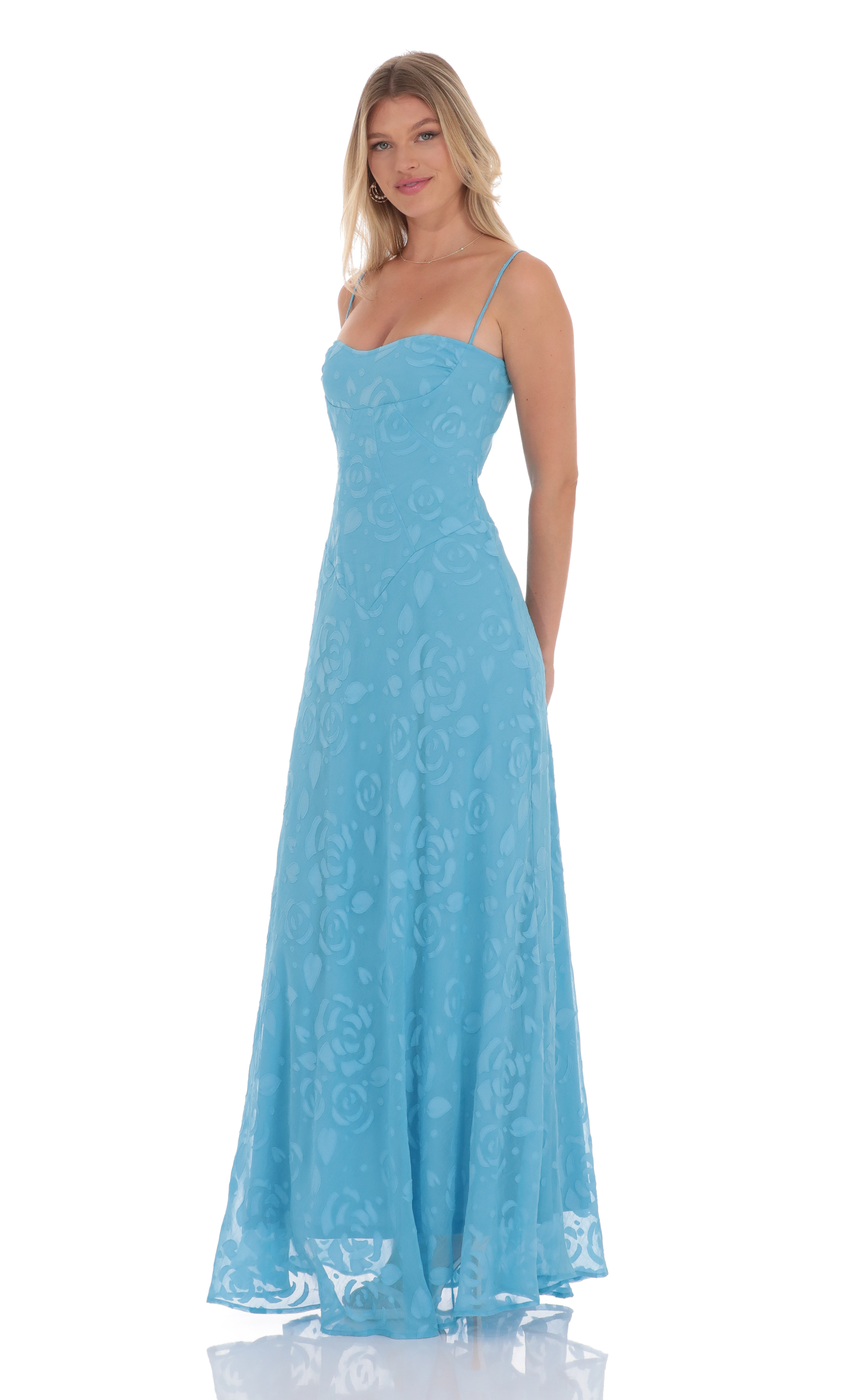 Burnout Lace-Up Maxi Dress in Aqua-My Sky Diva