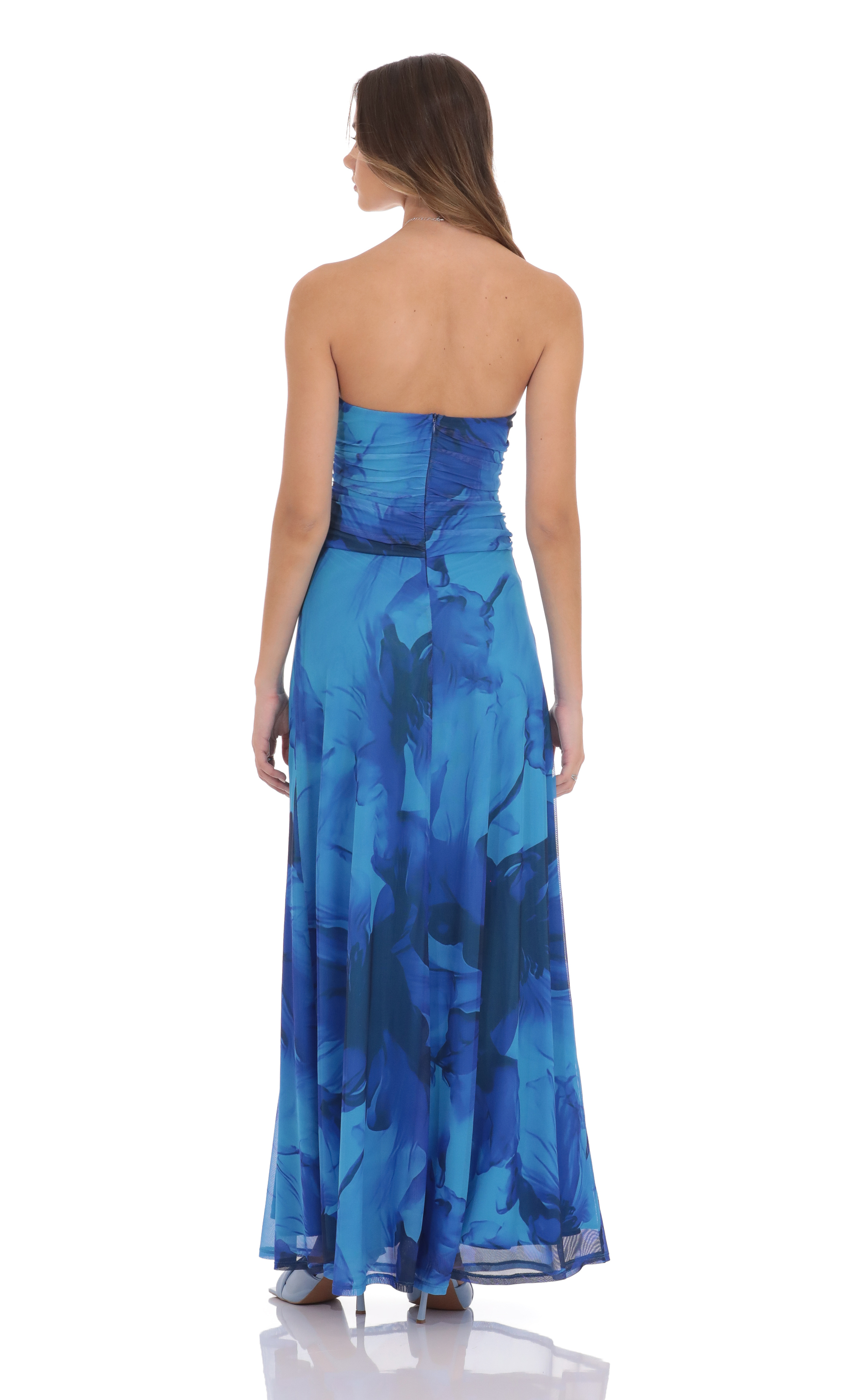 Mesh Floral Cutout Maxi Dress in Blue-My Sky Diva