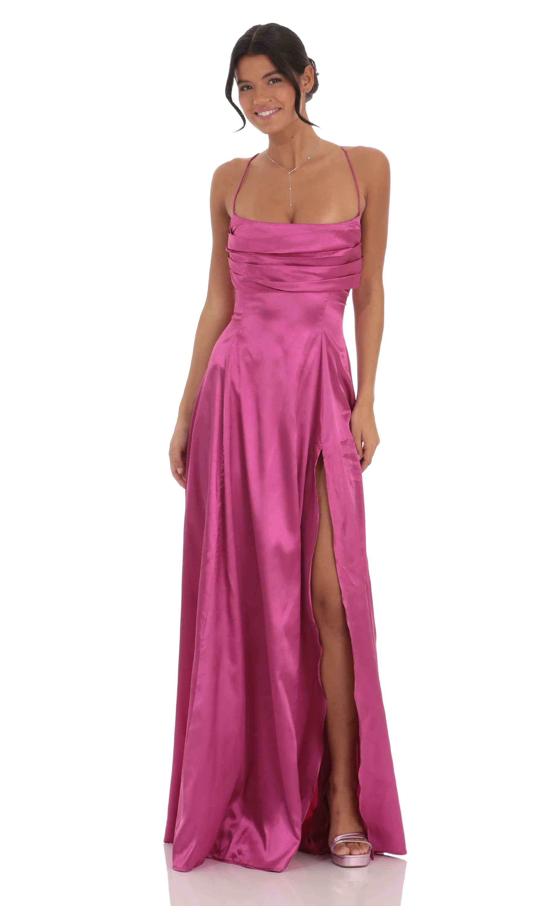 Satin Floral Maxi Dress in Magenta-My Sky Diva