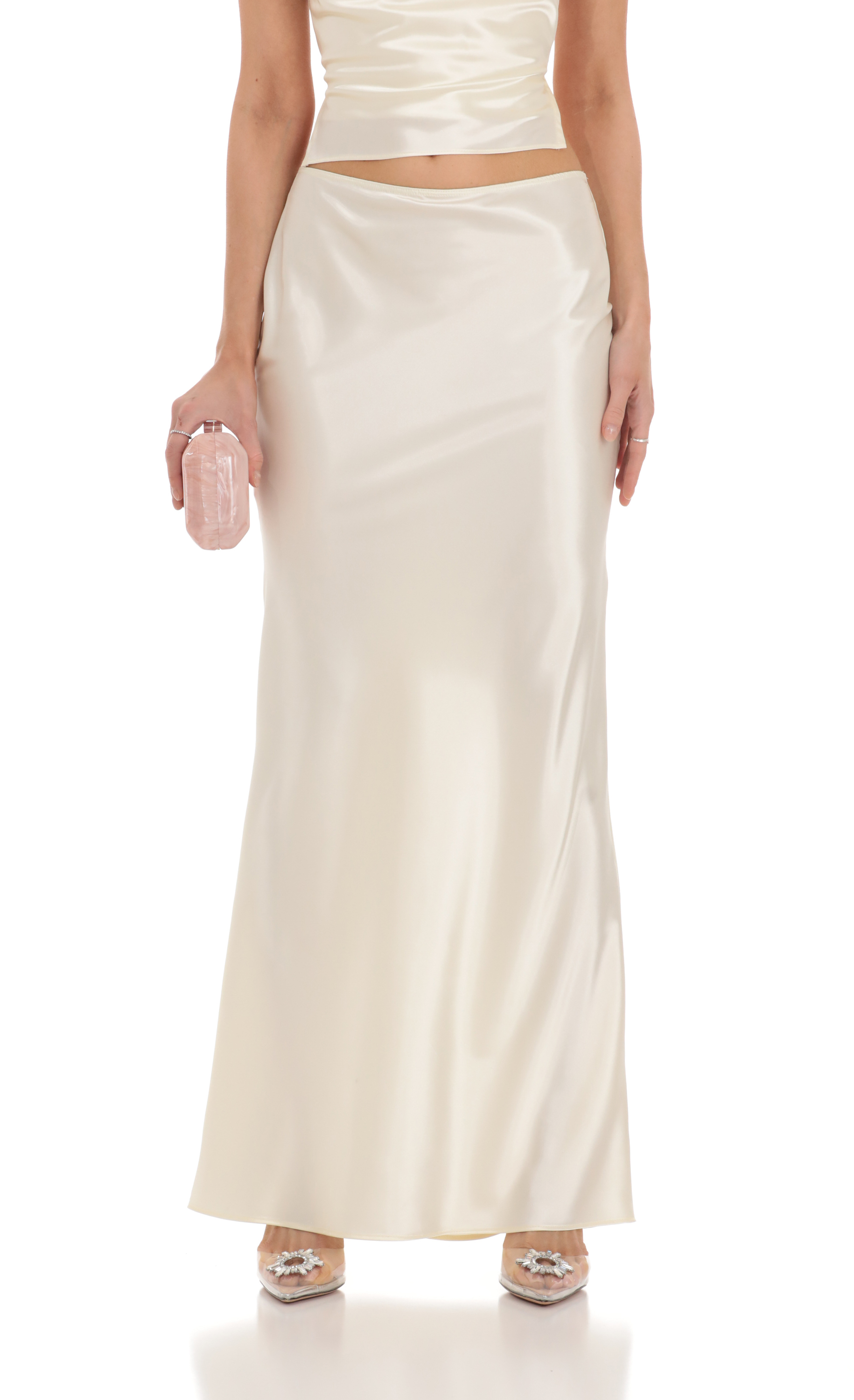 Satin Slip Two Piece Set in Ivory-My Sky Diva