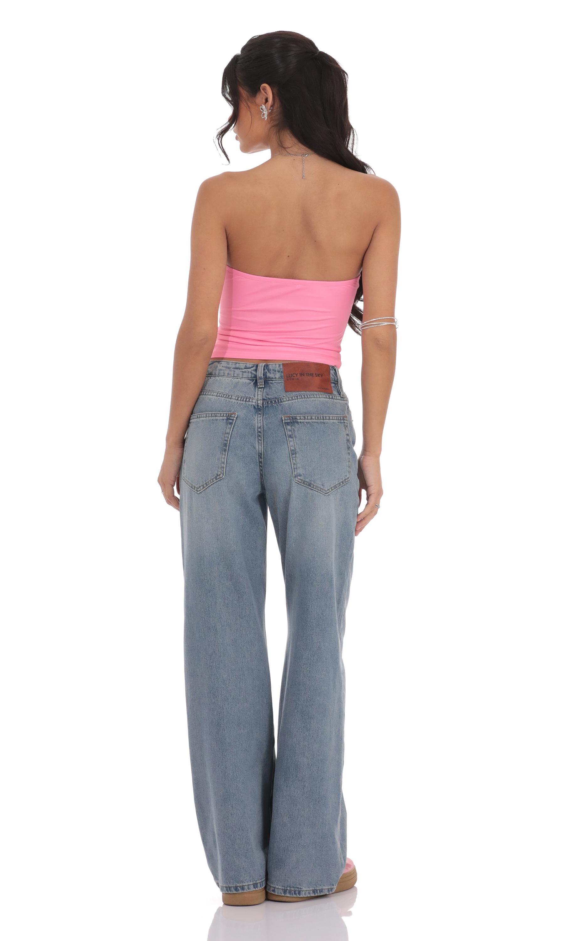 High Rise Wide Leg Jeans in Faded Denim-My Sky Diva