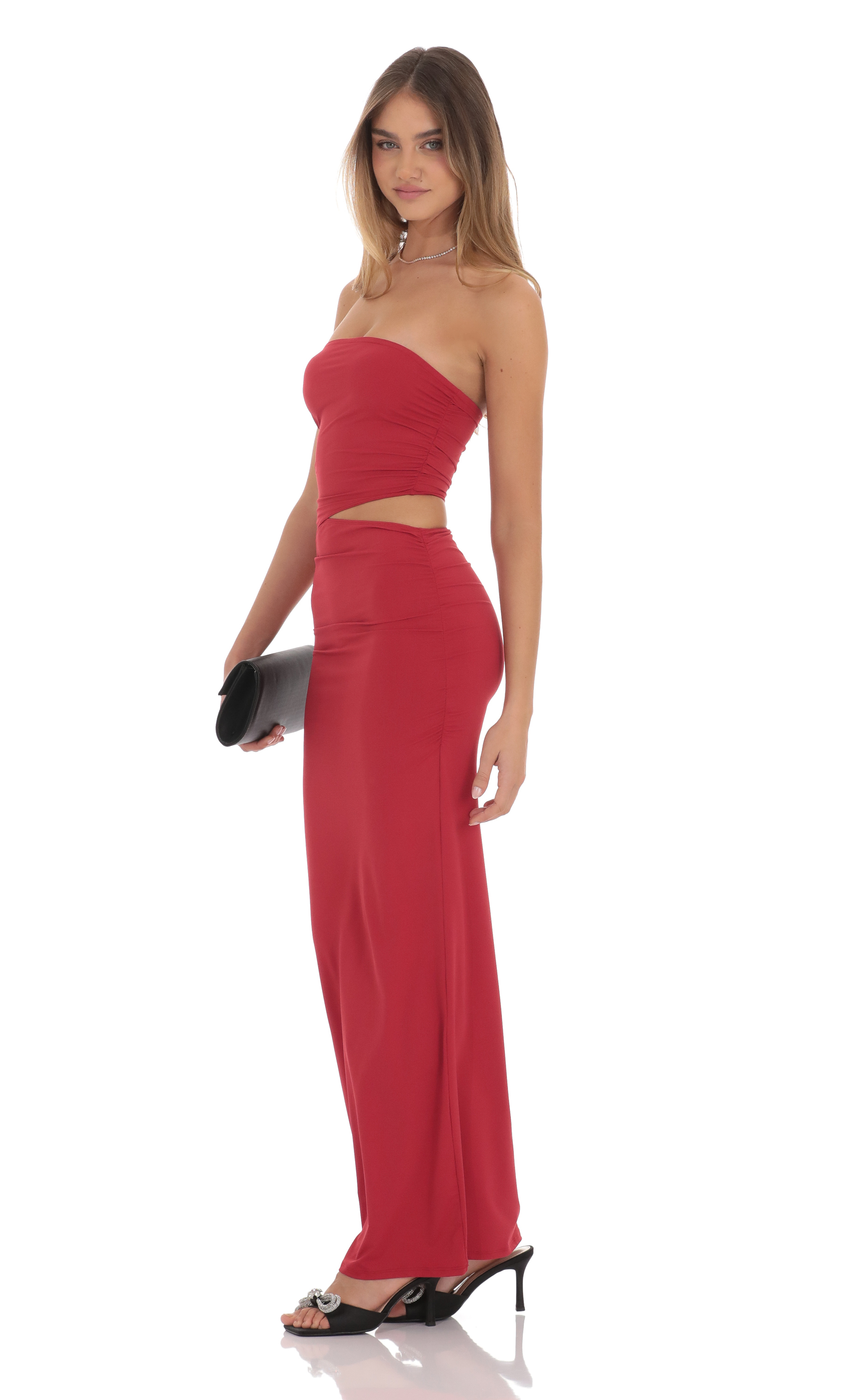 Strapless Cutout Maxi Dress in Red-My Sky Diva
