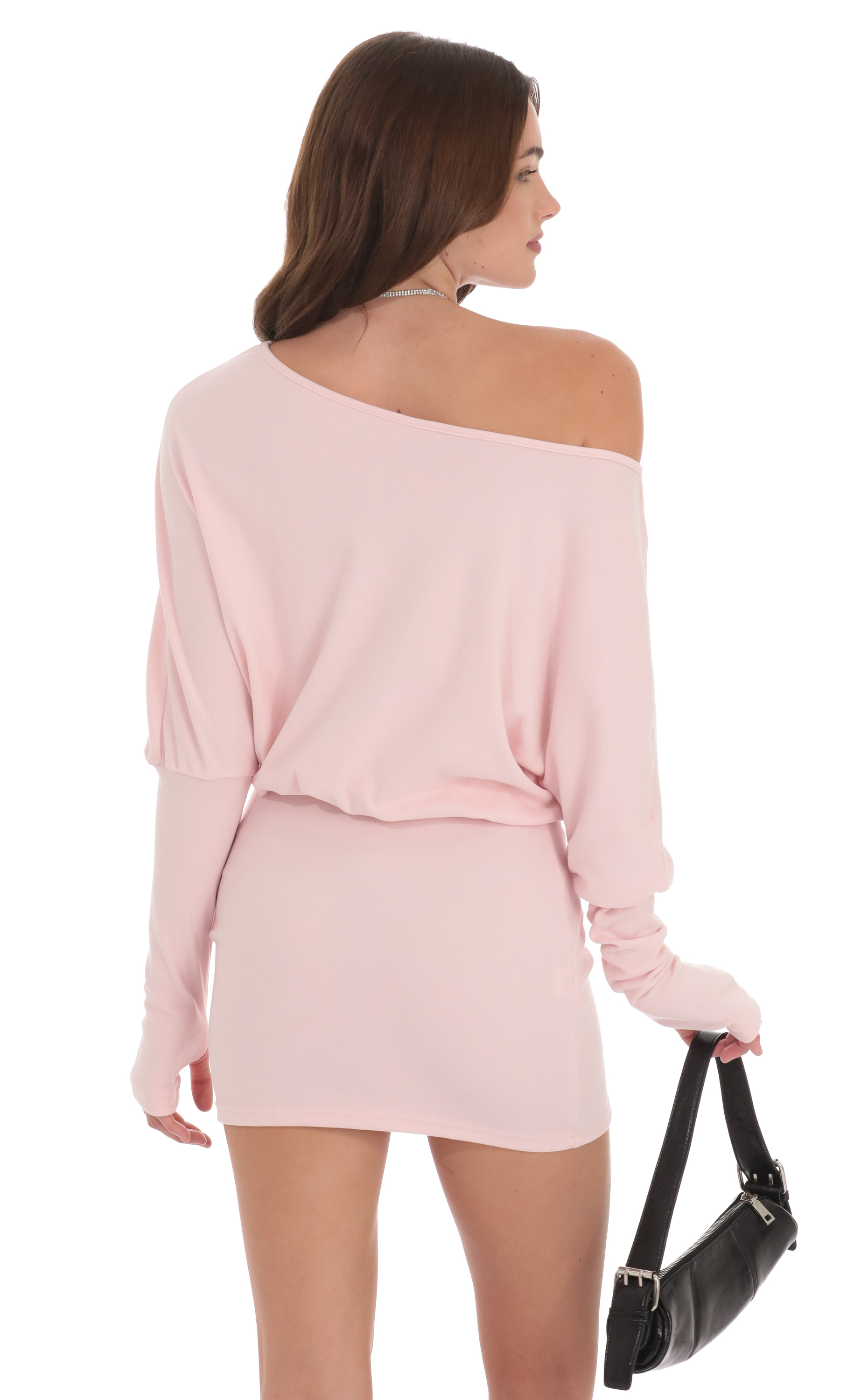 Off Shoulder Pencil Skirt Dress in Pink-My Sky Diva