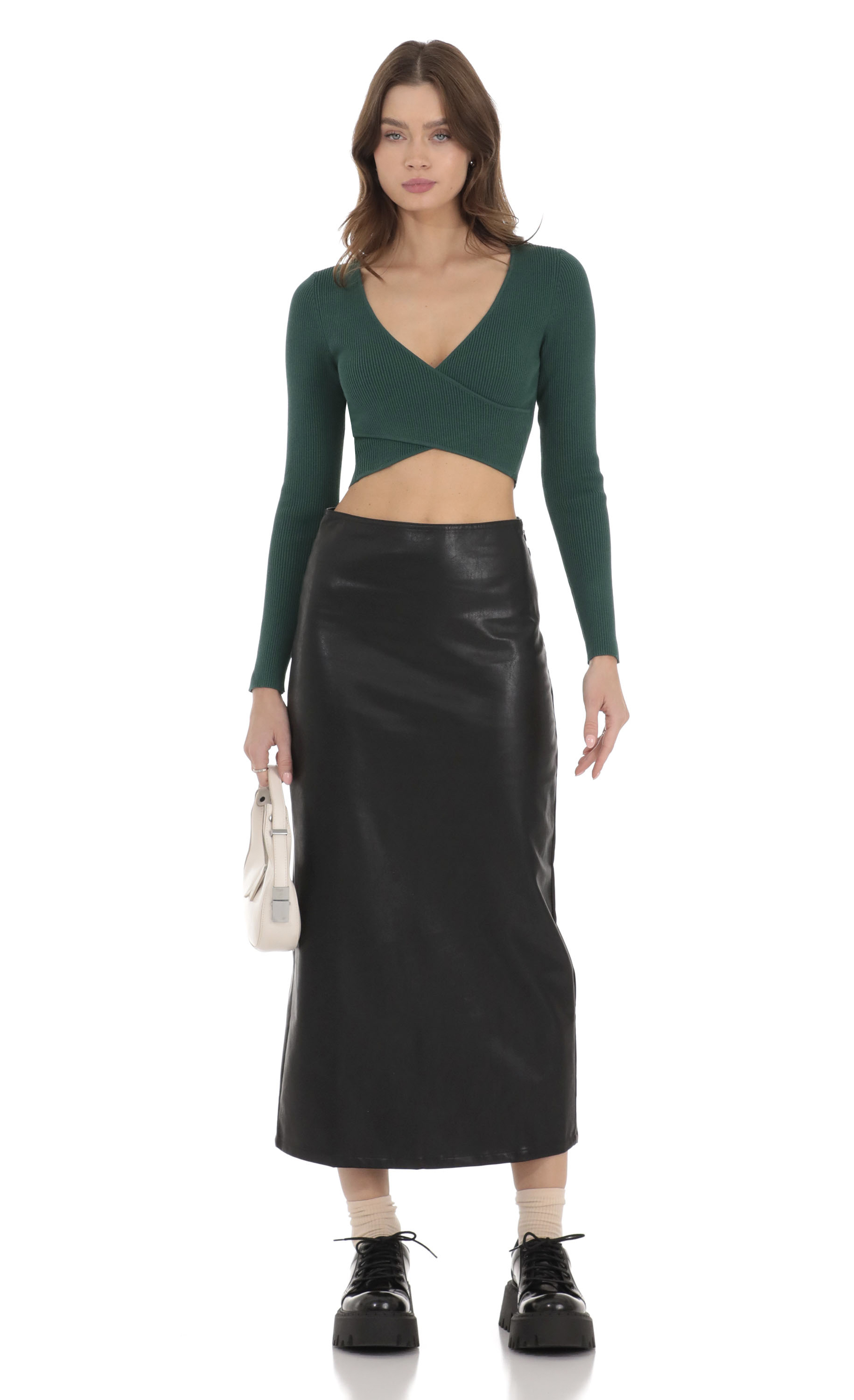 Faux Leather Maxi Skirt in Black-My Sky Diva