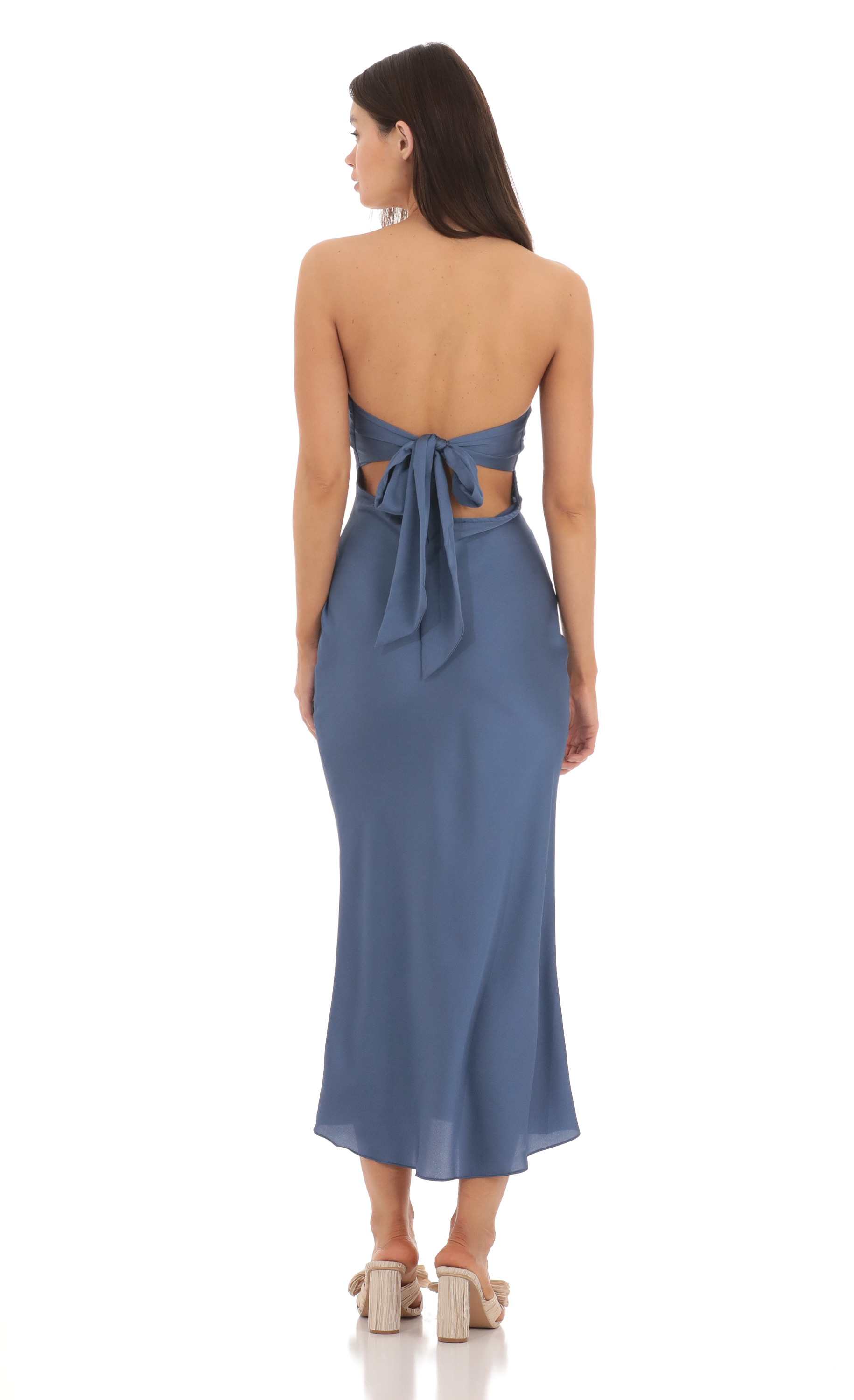 Satin Twist Cutout Midi Dress in Navy-My Sky Diva