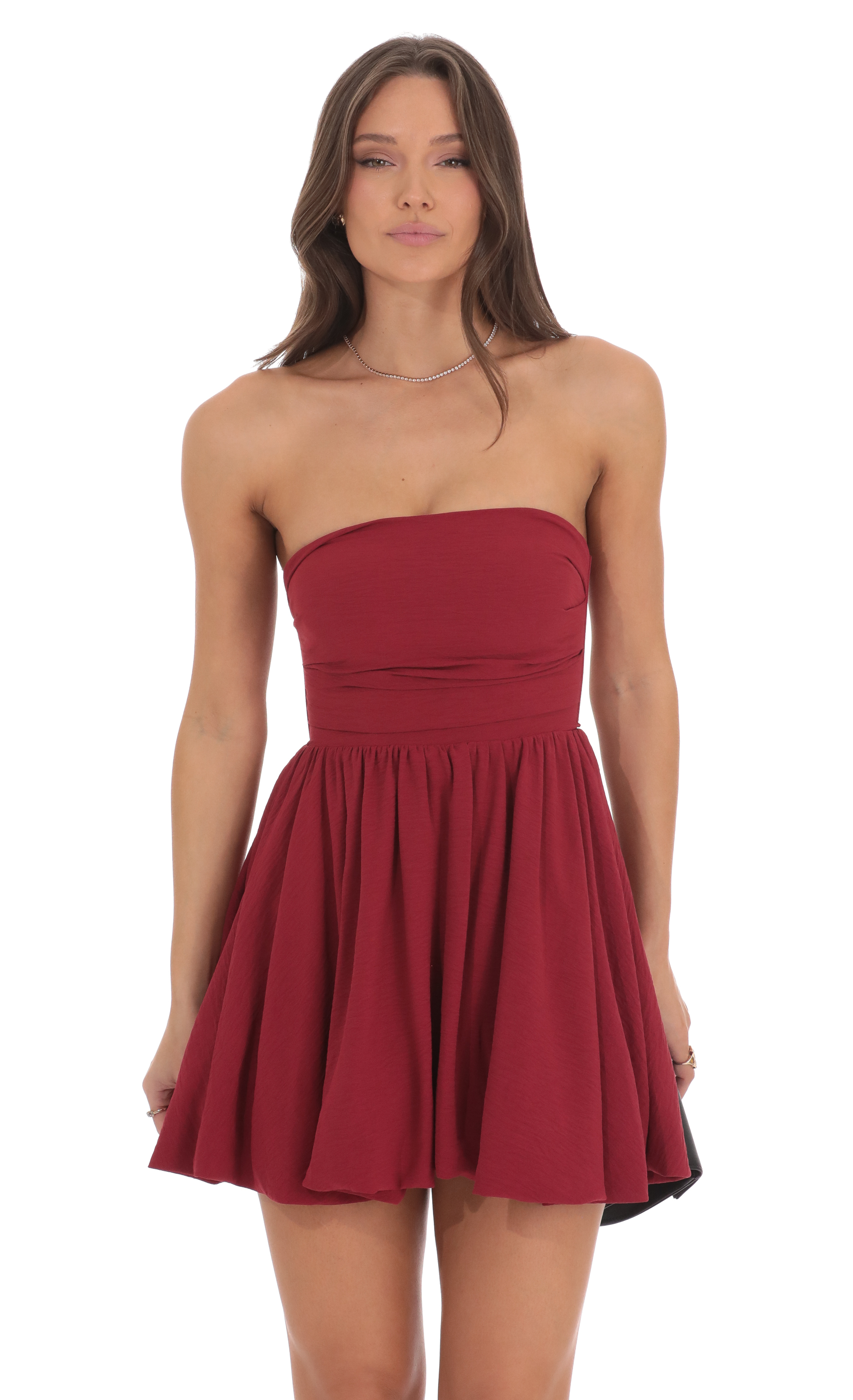 Strapless Bubble Dress in Maroon-My Sky Diva