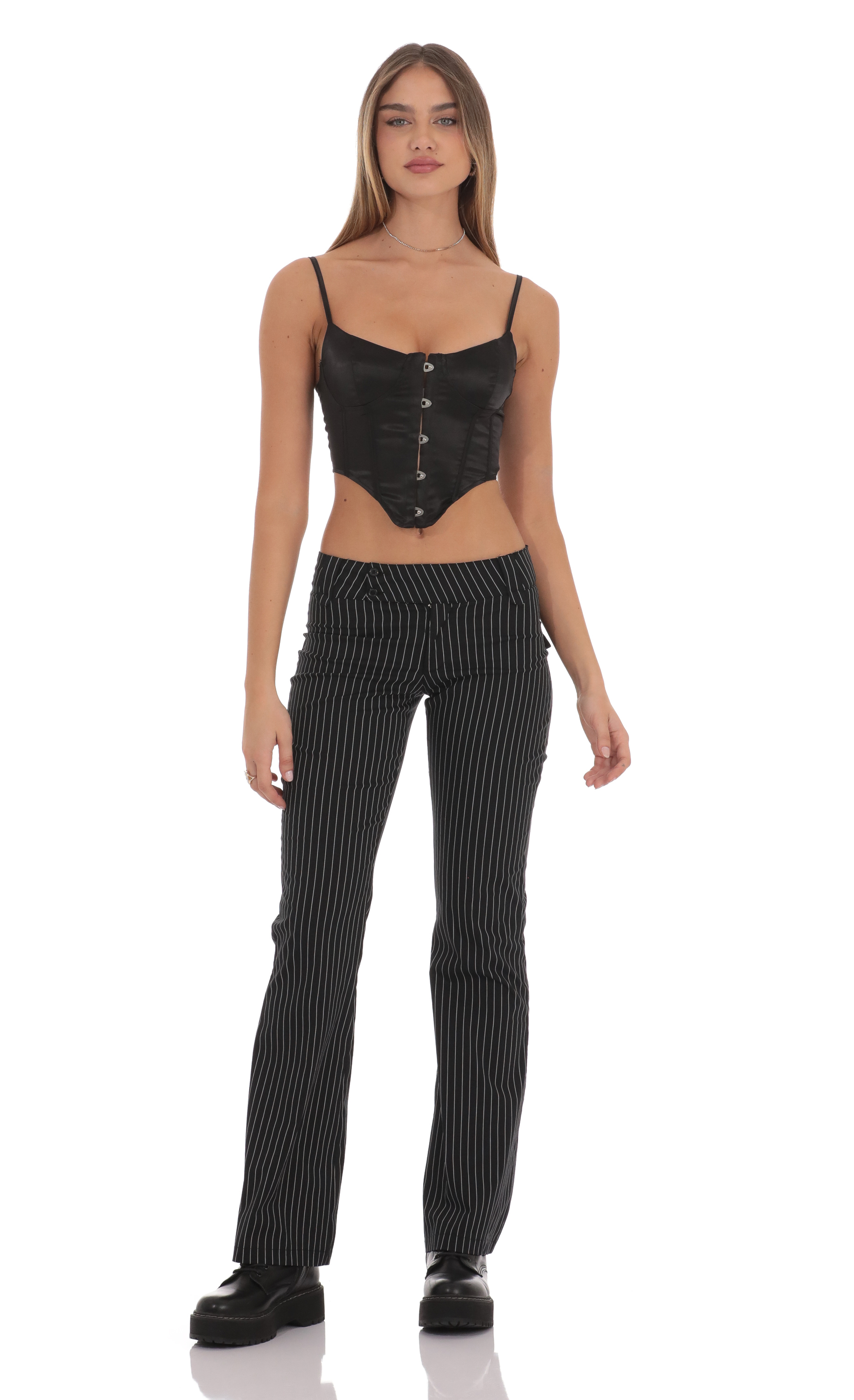 Low-Rise Pinstripe Pants in Black-My Sky Diva