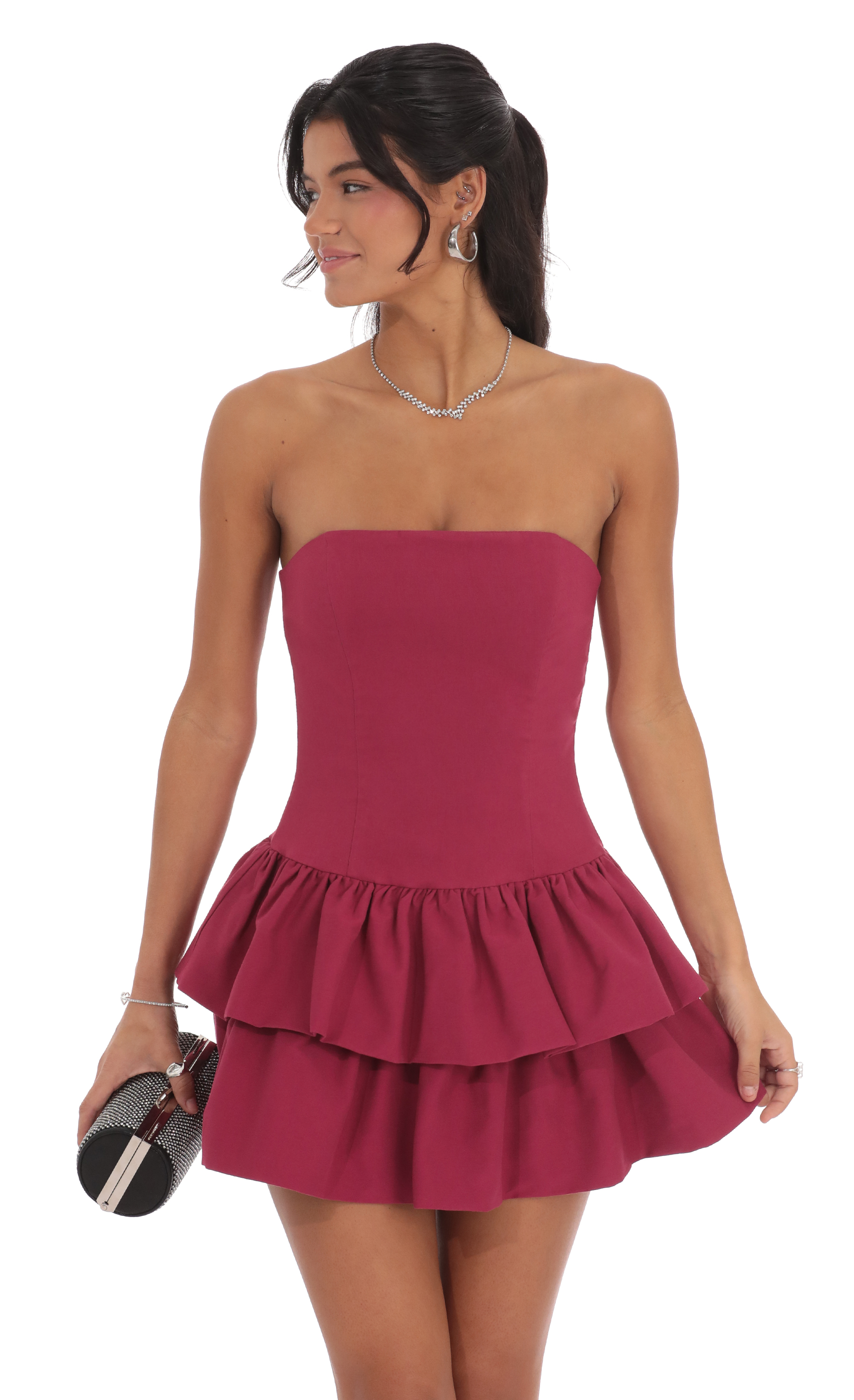 Strapless Corset Ruffle Dress in Magenta-My Sky Diva