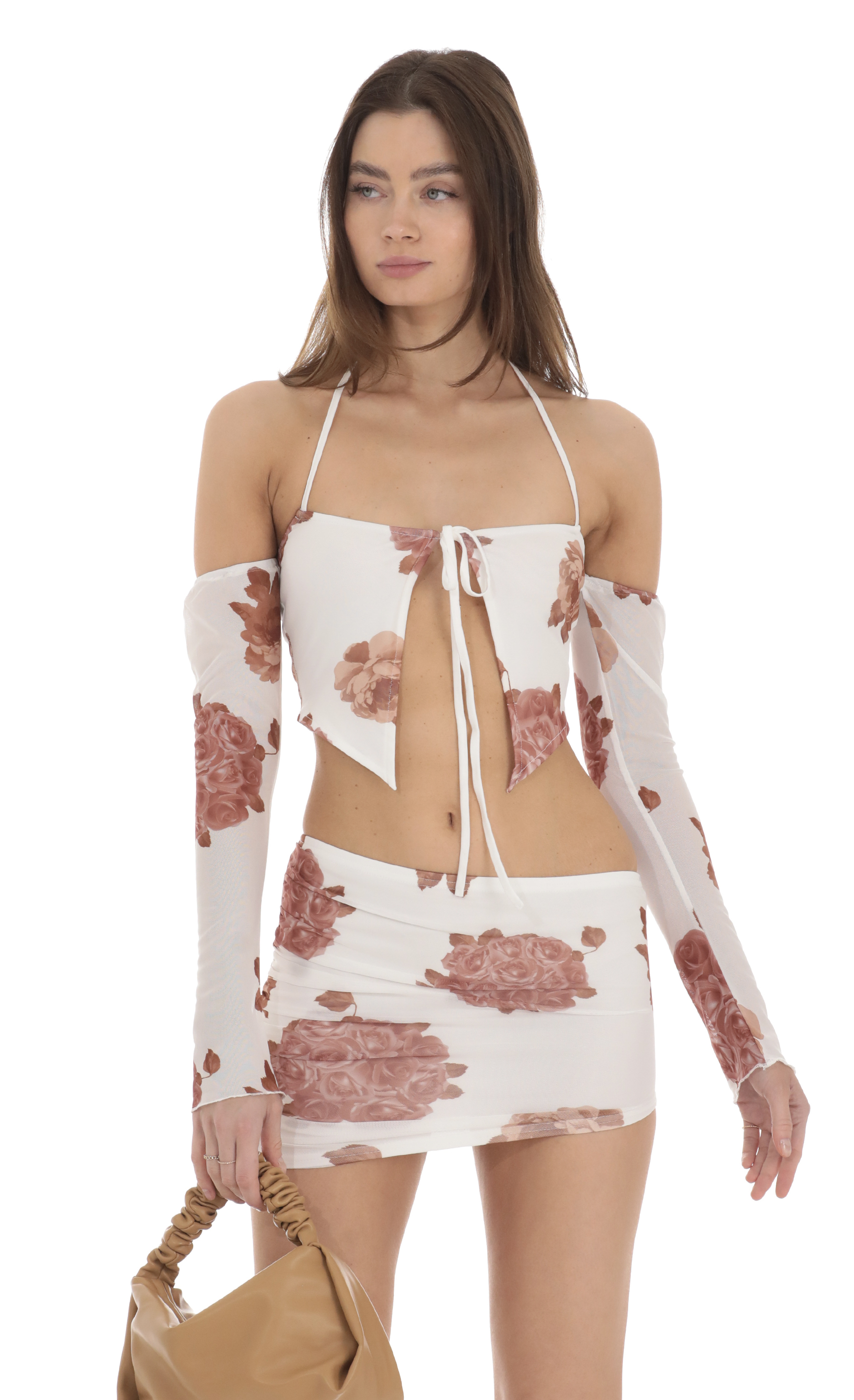 Two Piece Mesh Floral Set in White-My Sky Diva