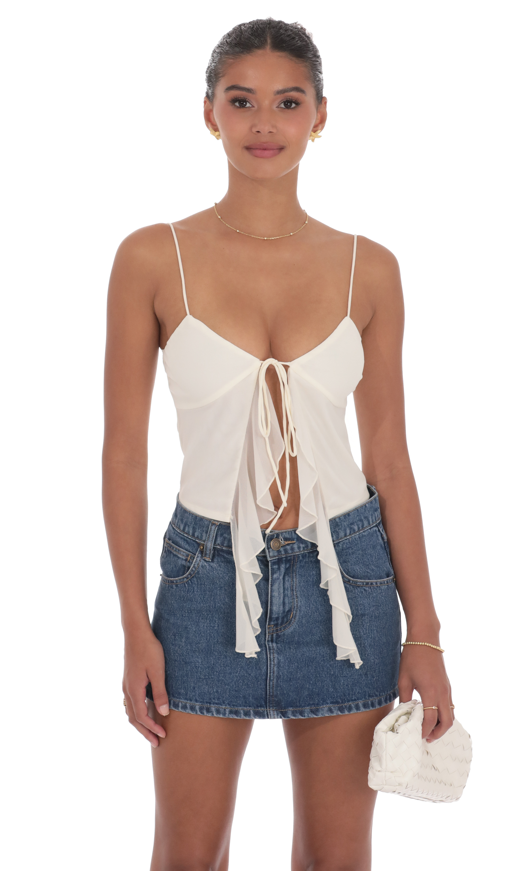 Mesh Front Tassel Top in Ivory-My Sky Diva