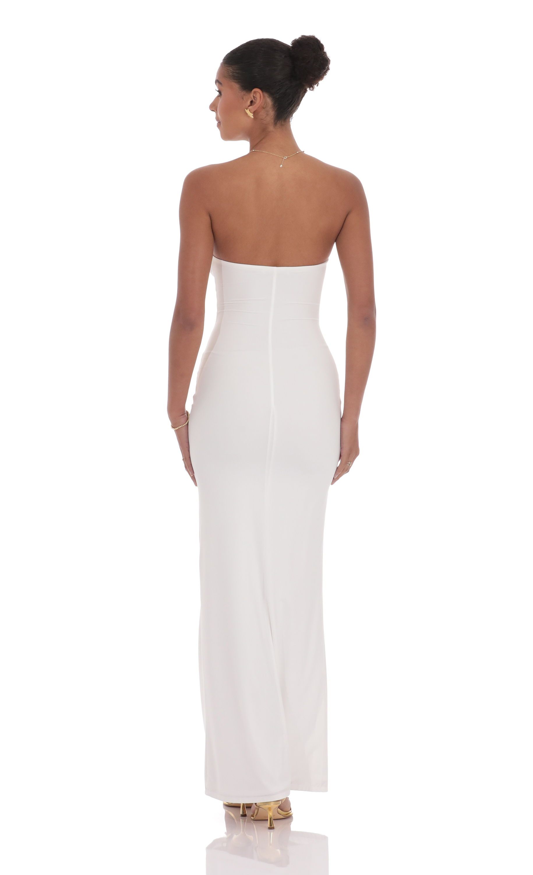 Golden Rose Cutout Maxi Dress in White-My Sky Diva