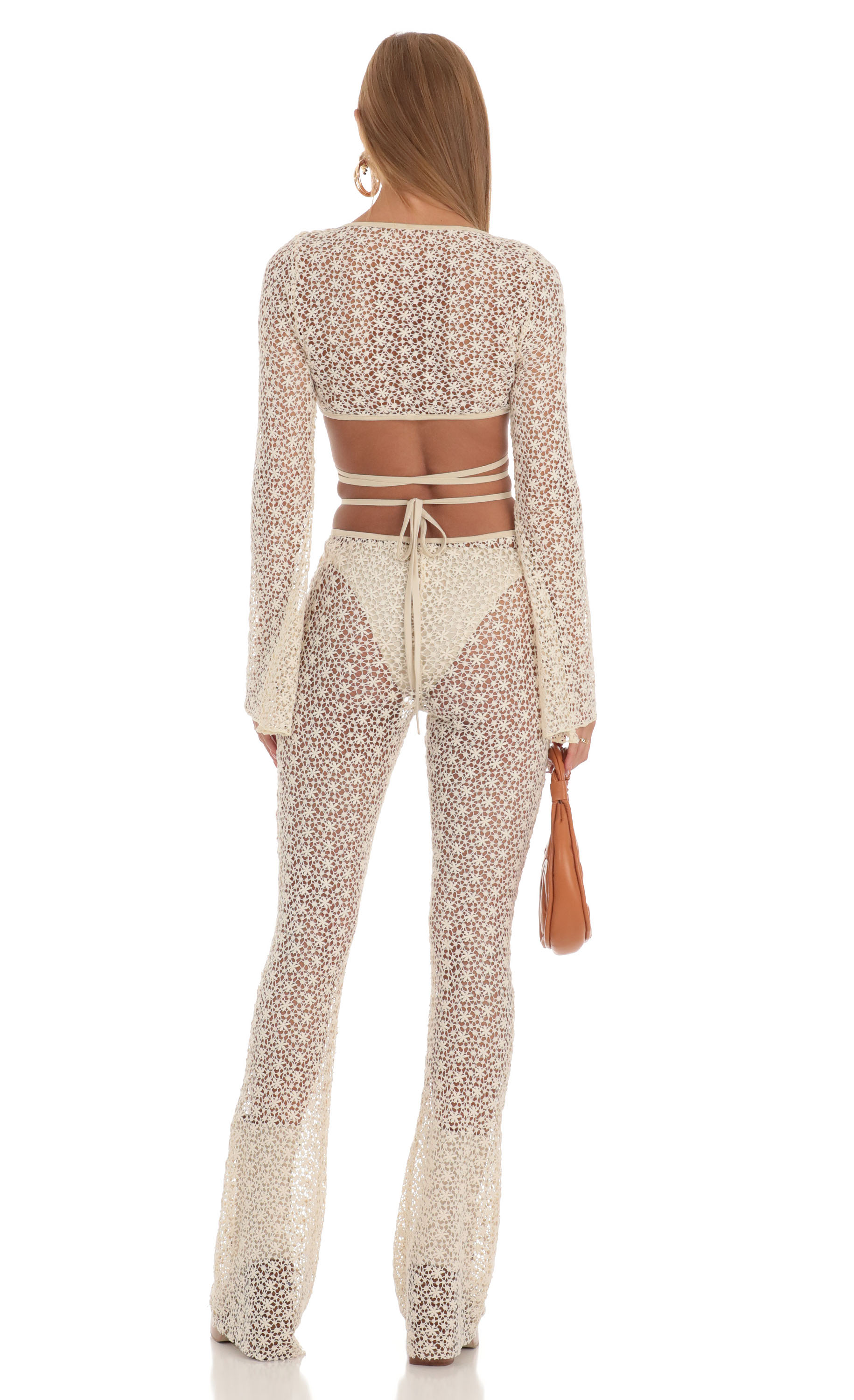 Embroidered Three Piece Pants Set in Ivory-My Sky Diva