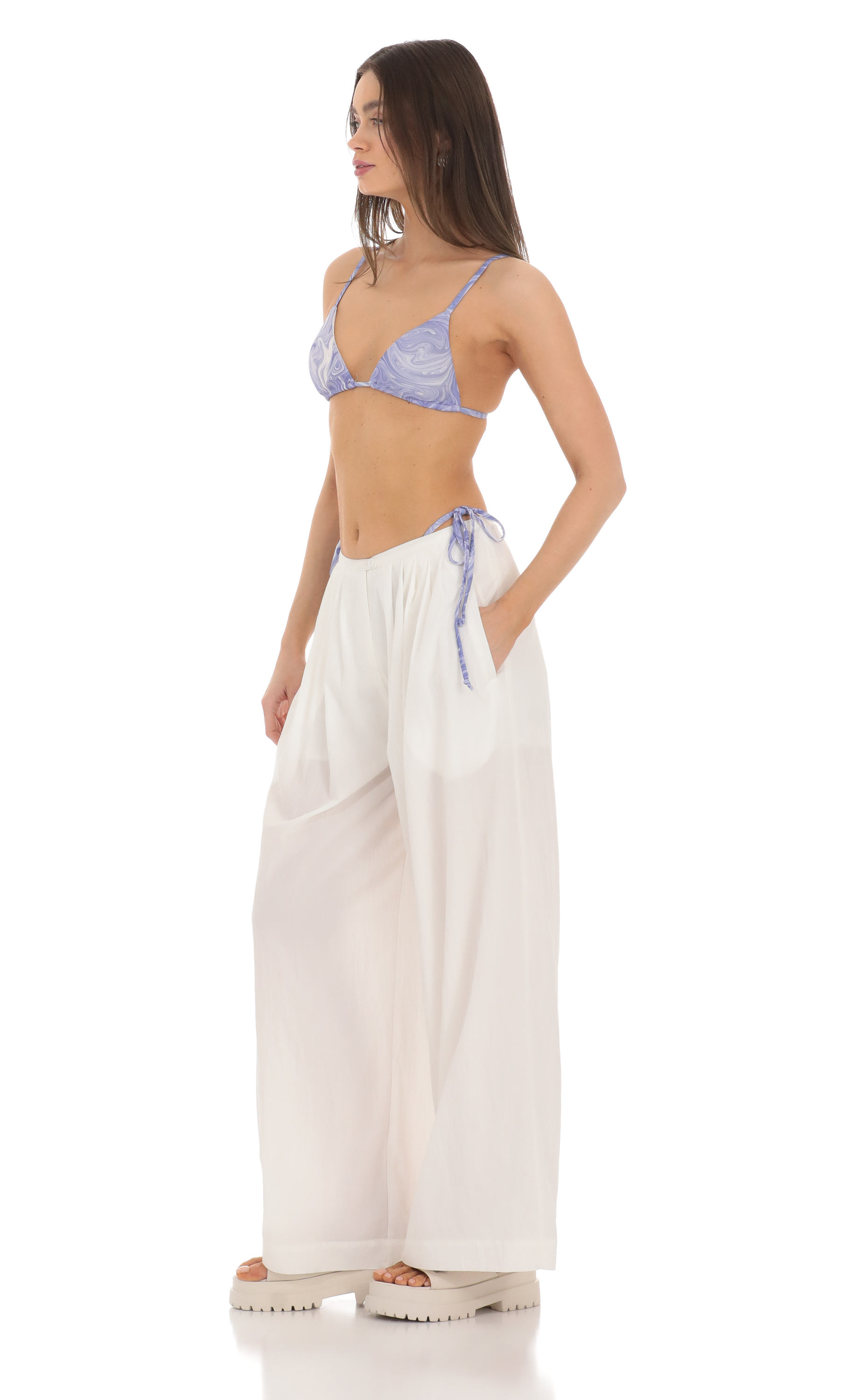 Wide Leg Pants in White-My Sky Diva