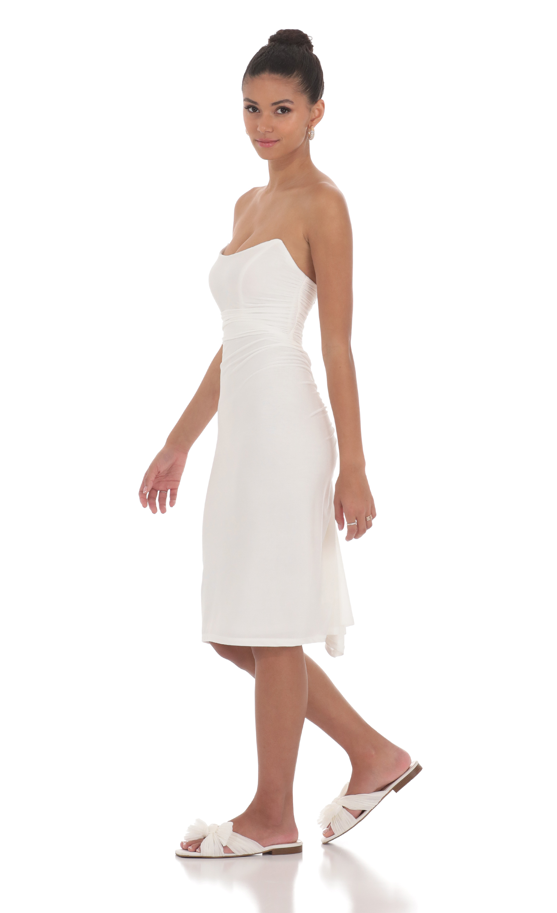Corset Strapless Midi Dress in White-My Sky Diva