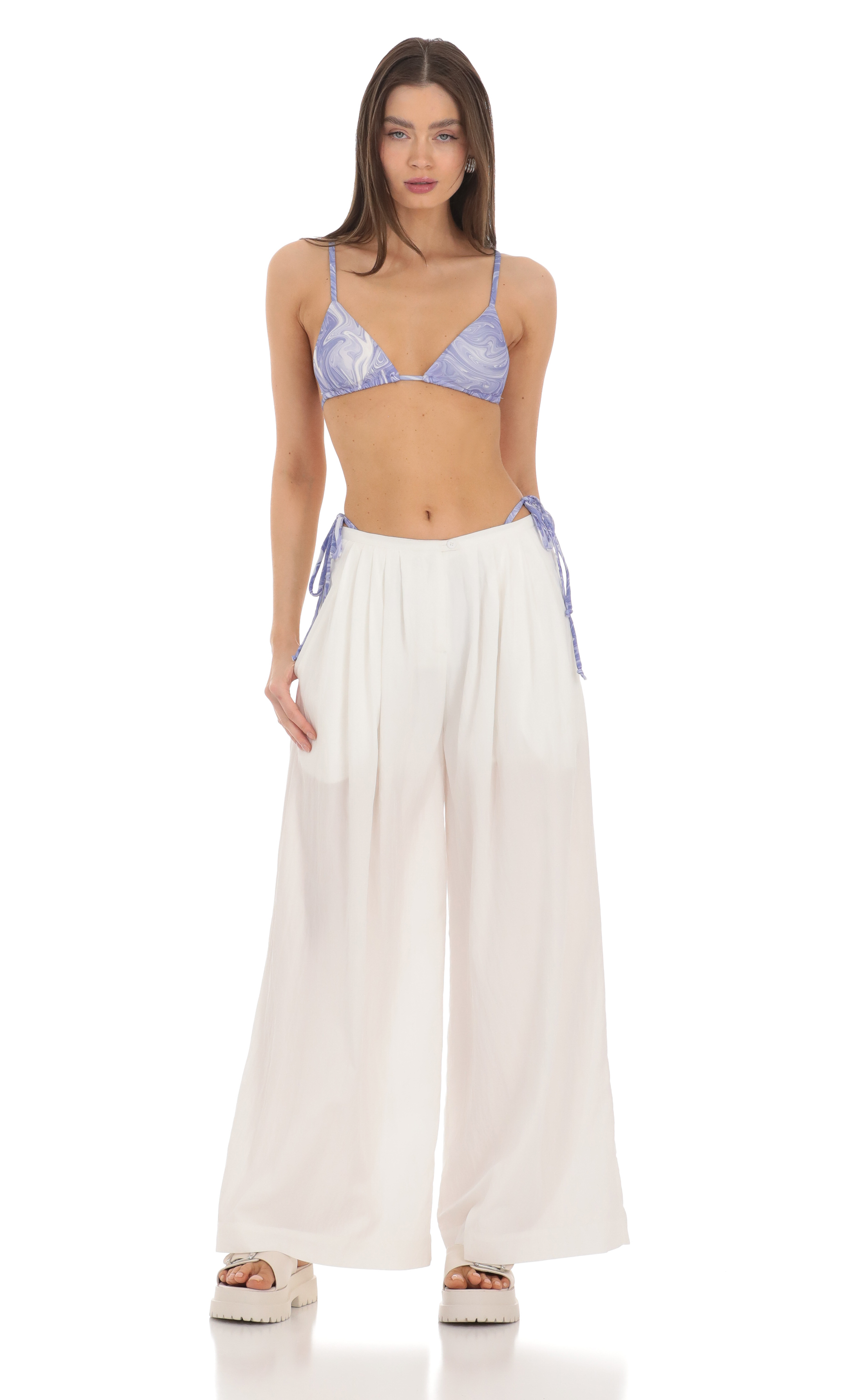 Wide Leg Pants in White-My Sky Diva