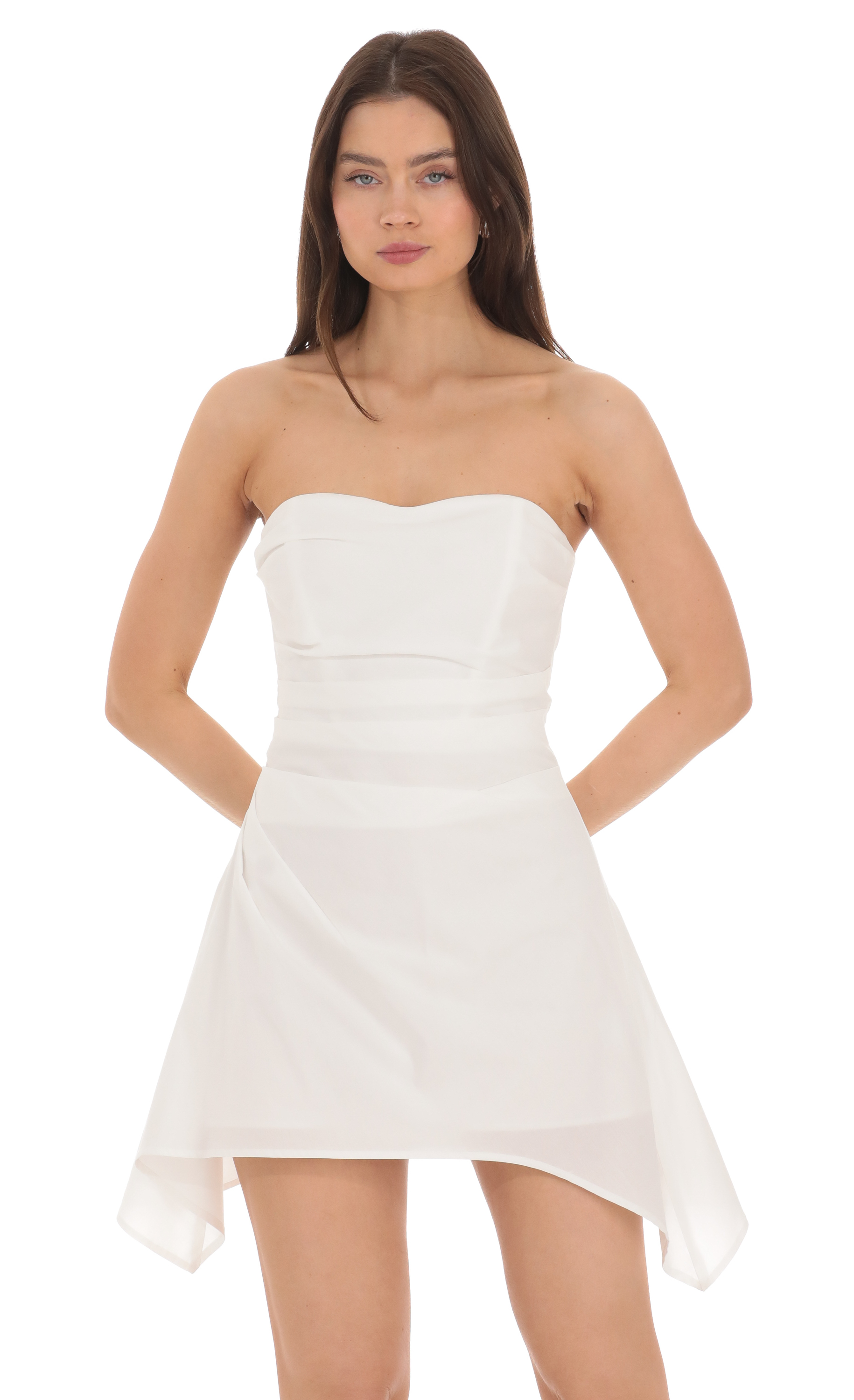 Strapless Asymmetrical Dress in White-My Sky Diva