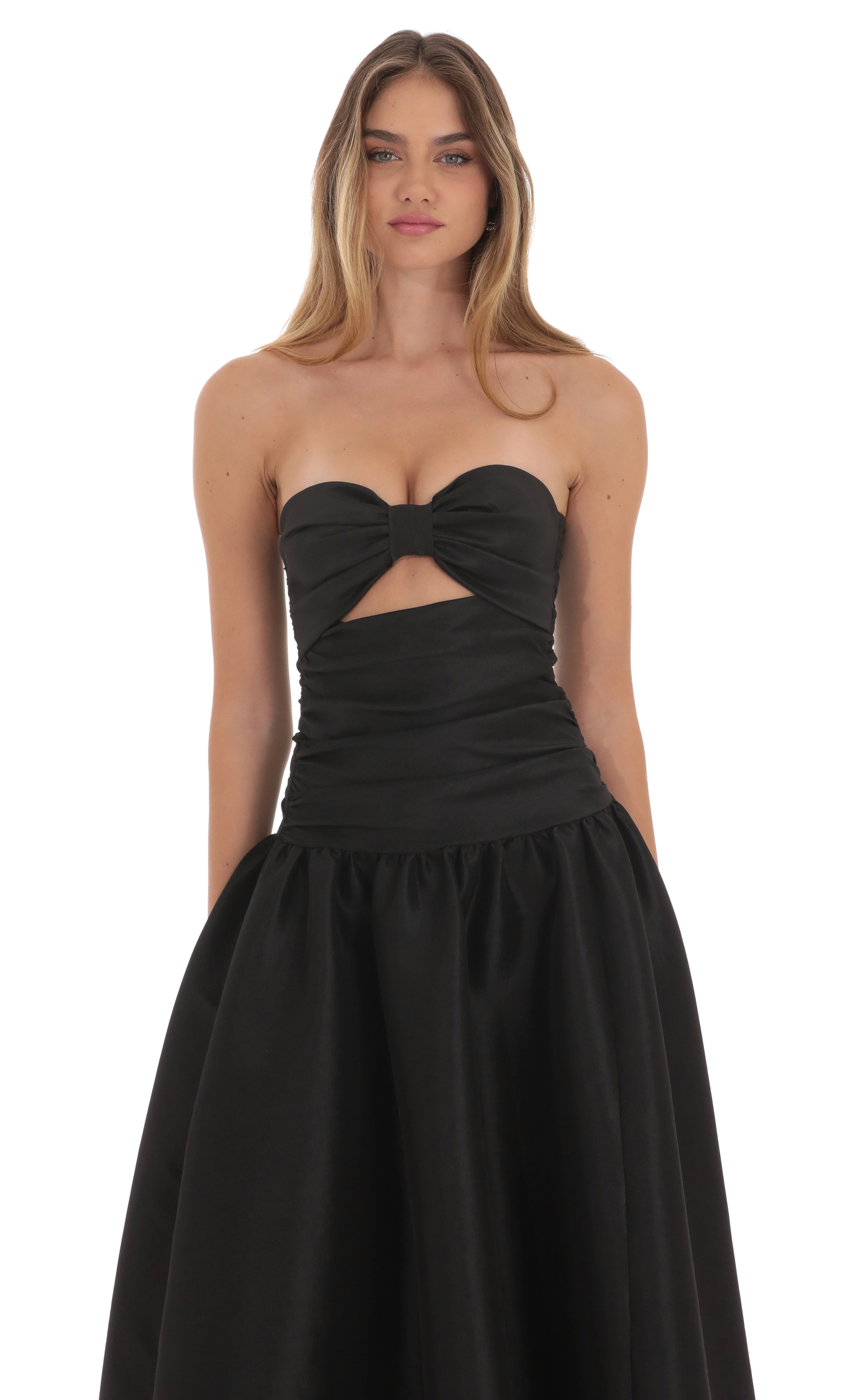 Cutout Drop Waist Strapless Maxi Dress in Black-My Sky Diva