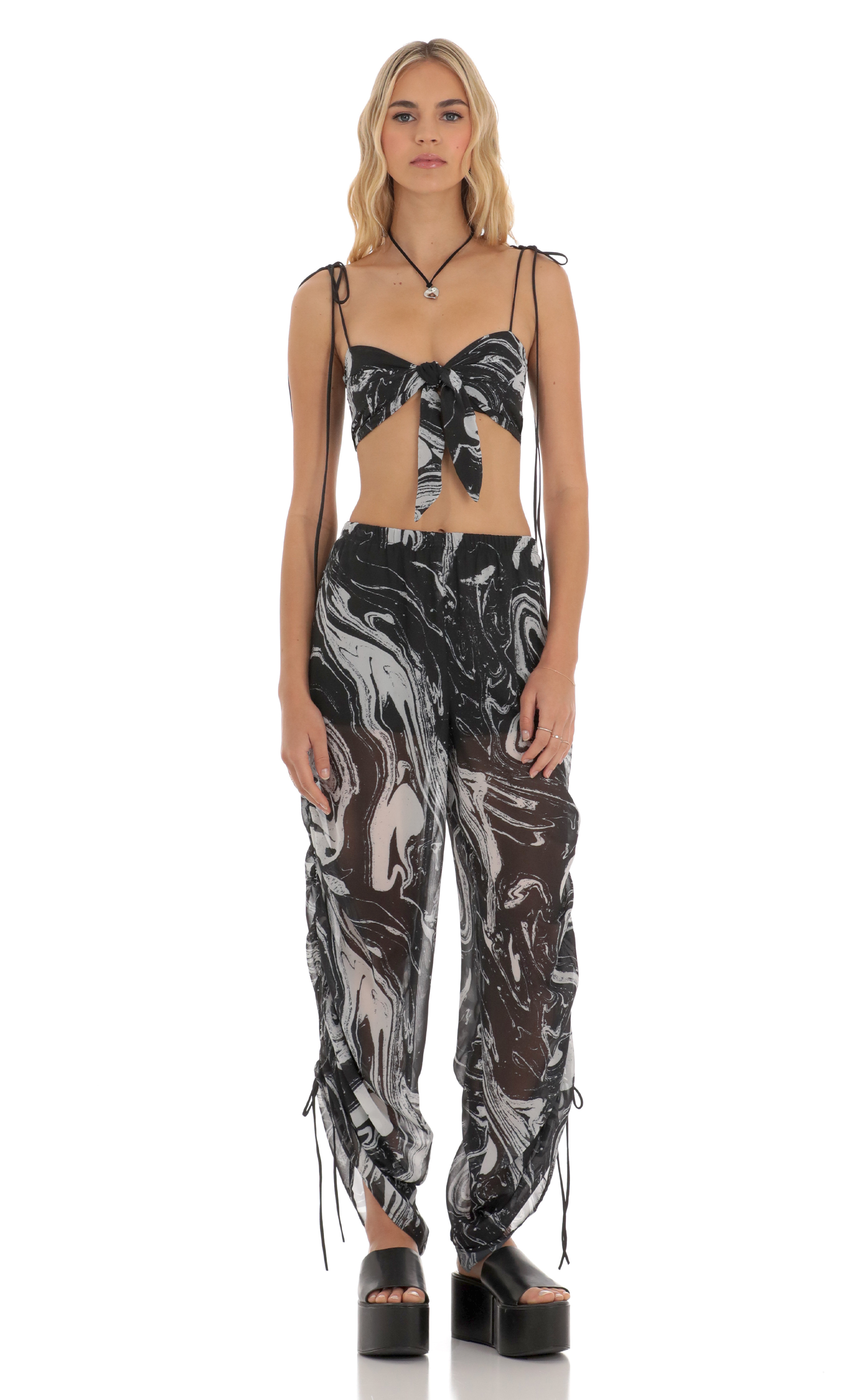 Ruched Pant Set in Black Swirl-My Sky Diva