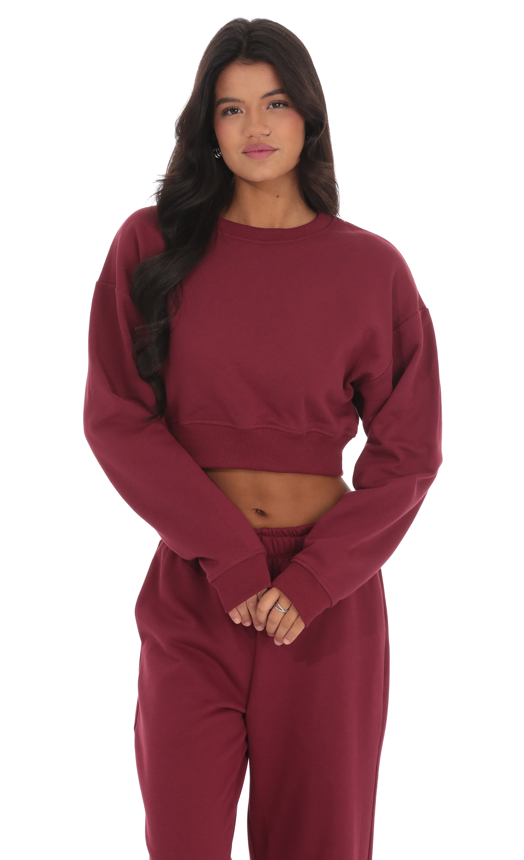 Cropped Jumper in Burgundy-My Sky Diva