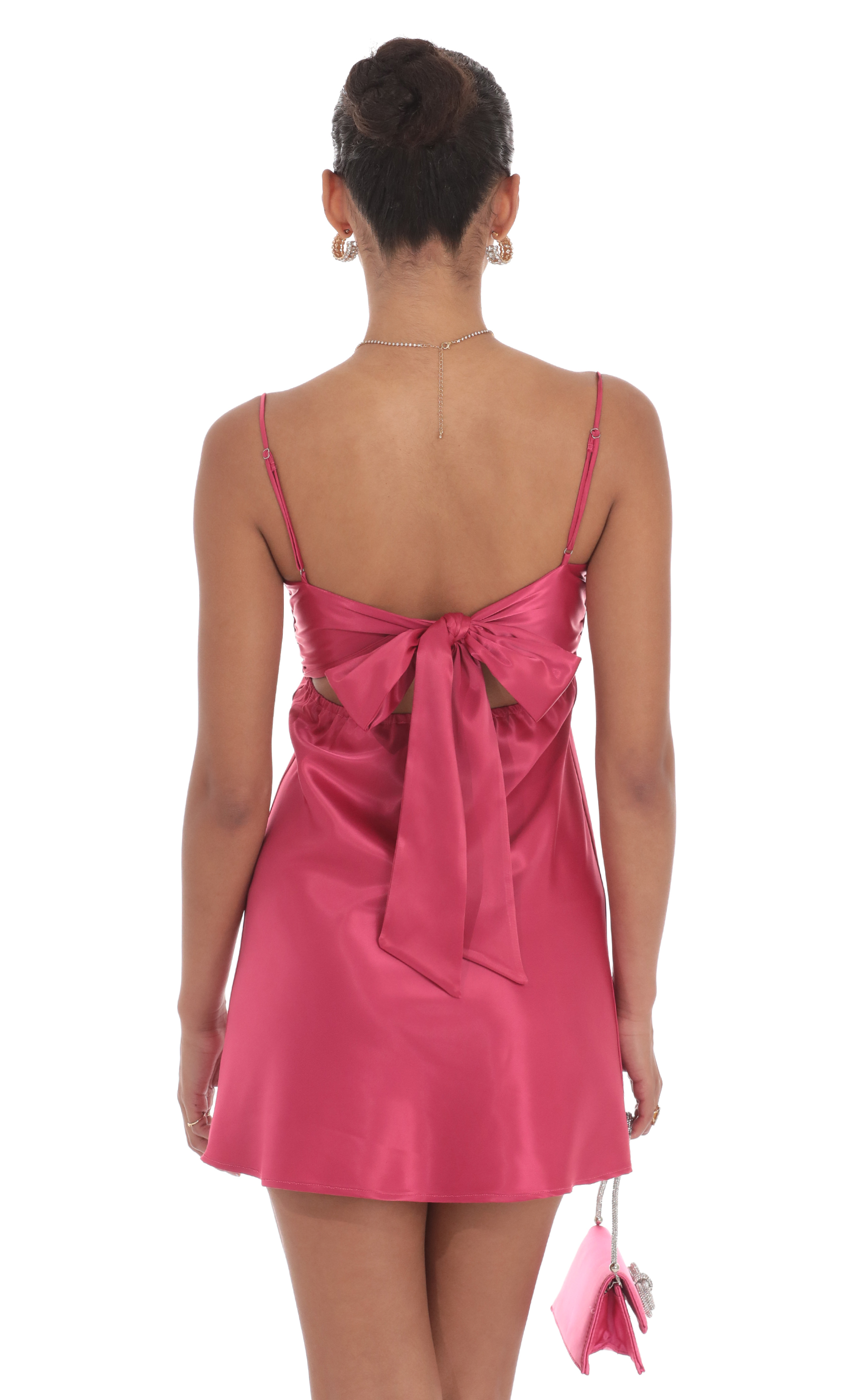 Satin Sweetheart Neck Dress in Berry Pink-My Sky Diva
