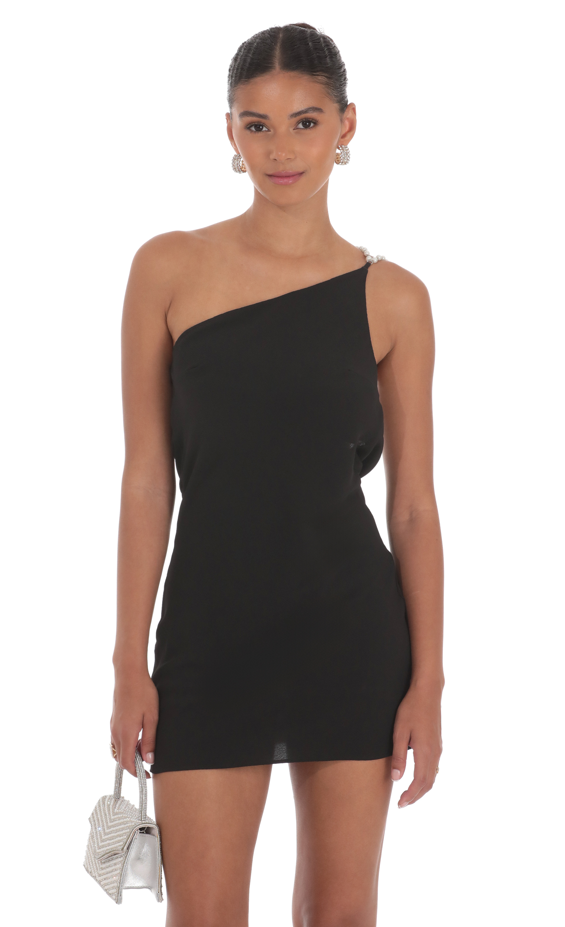 Pearl One Shoulder Satin Dress in Black-My Sky Diva