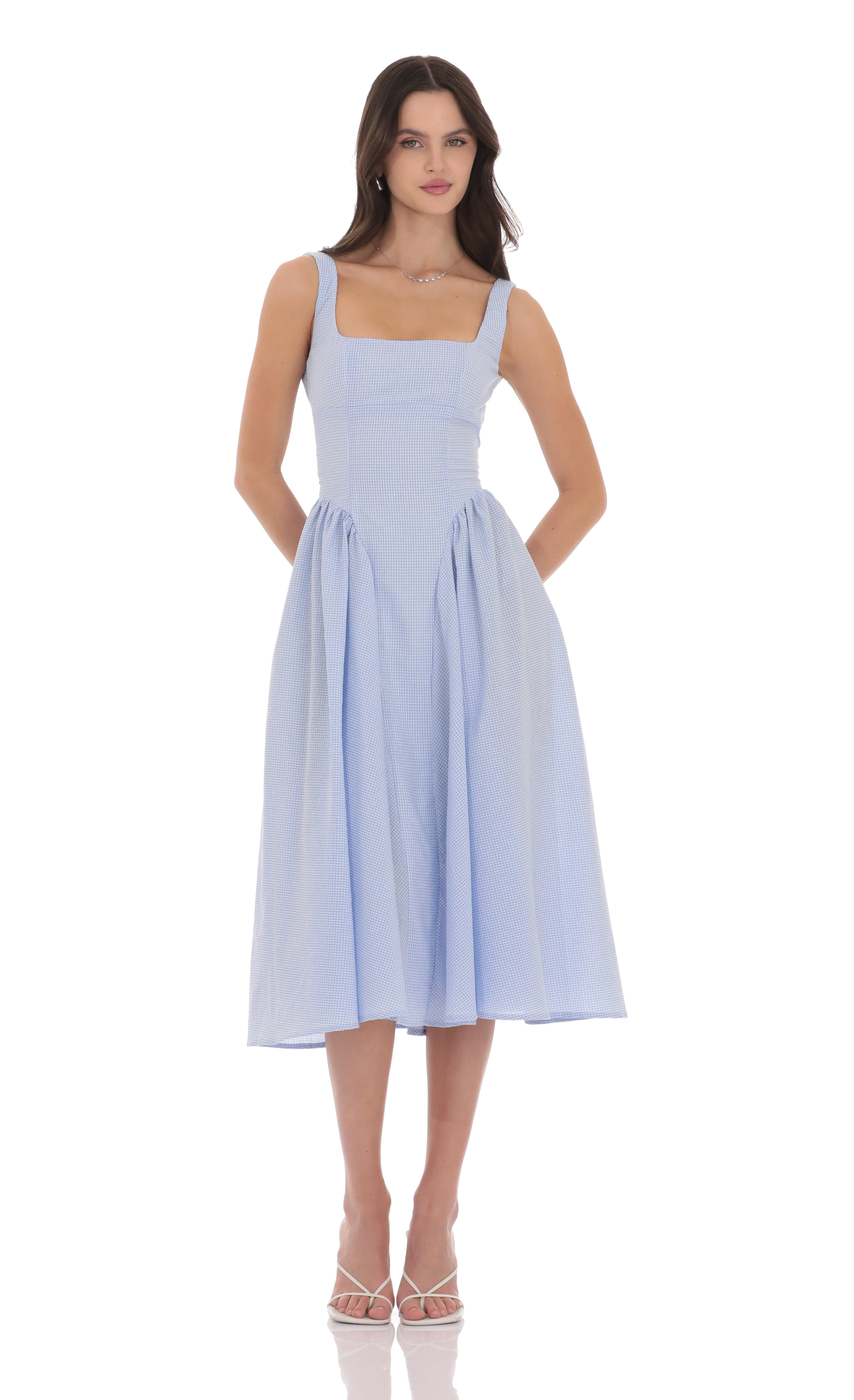 Gingham Picnic Midi Dress in Blue-My Sky Diva