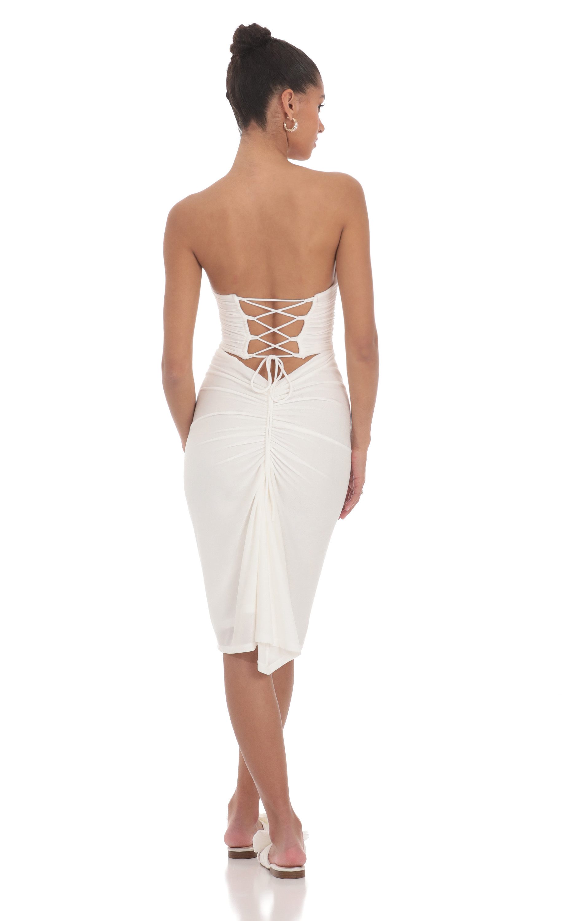 Corset Strapless Midi Dress in White-My Sky Diva