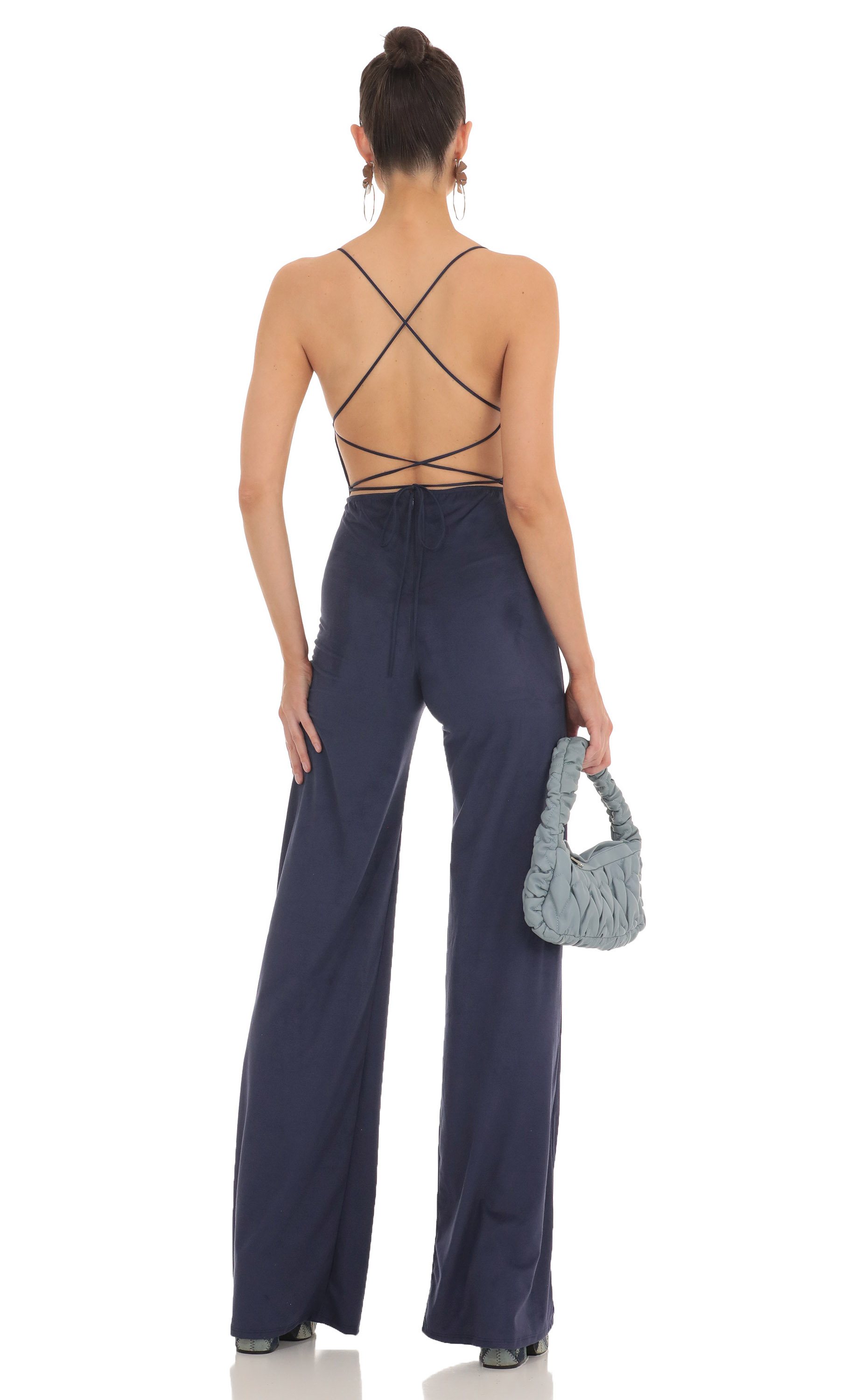 Suede Wide Leg Jumpsuit in Navy-My Sky Diva