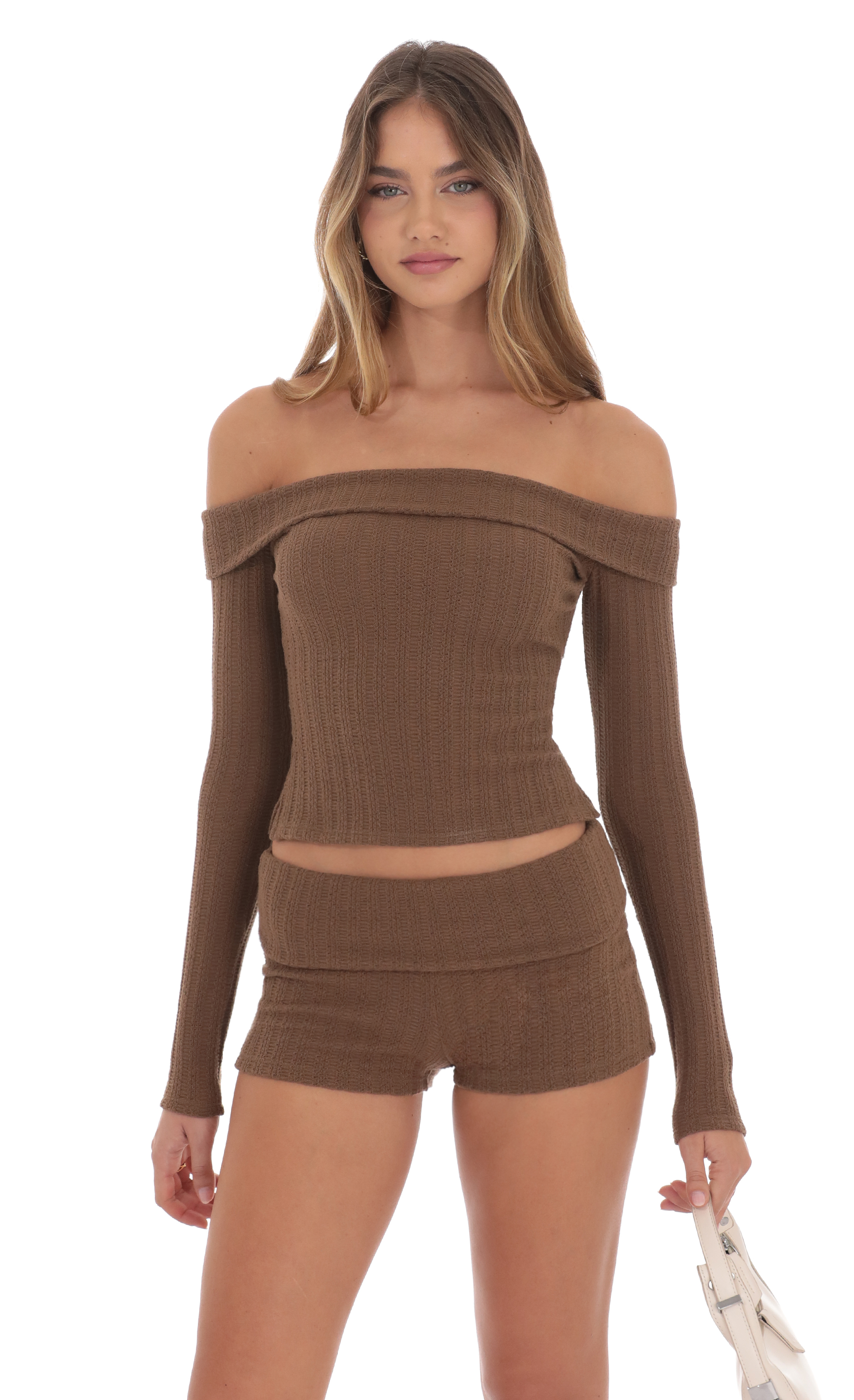 Knitted Mini Shorts in Brown-My Sky Diva