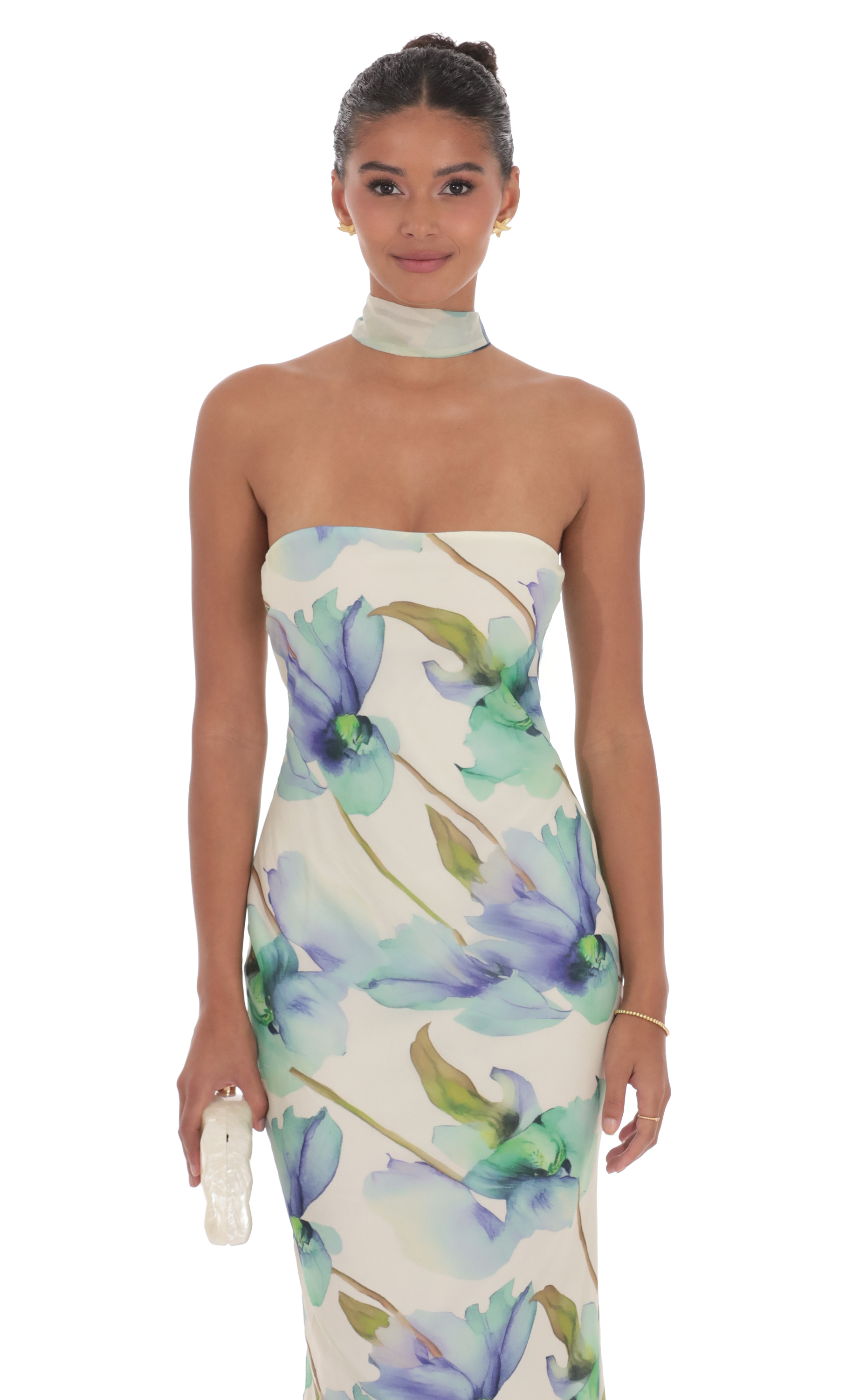 Floral Scarf Maxi Dress in Green-My Sky Diva