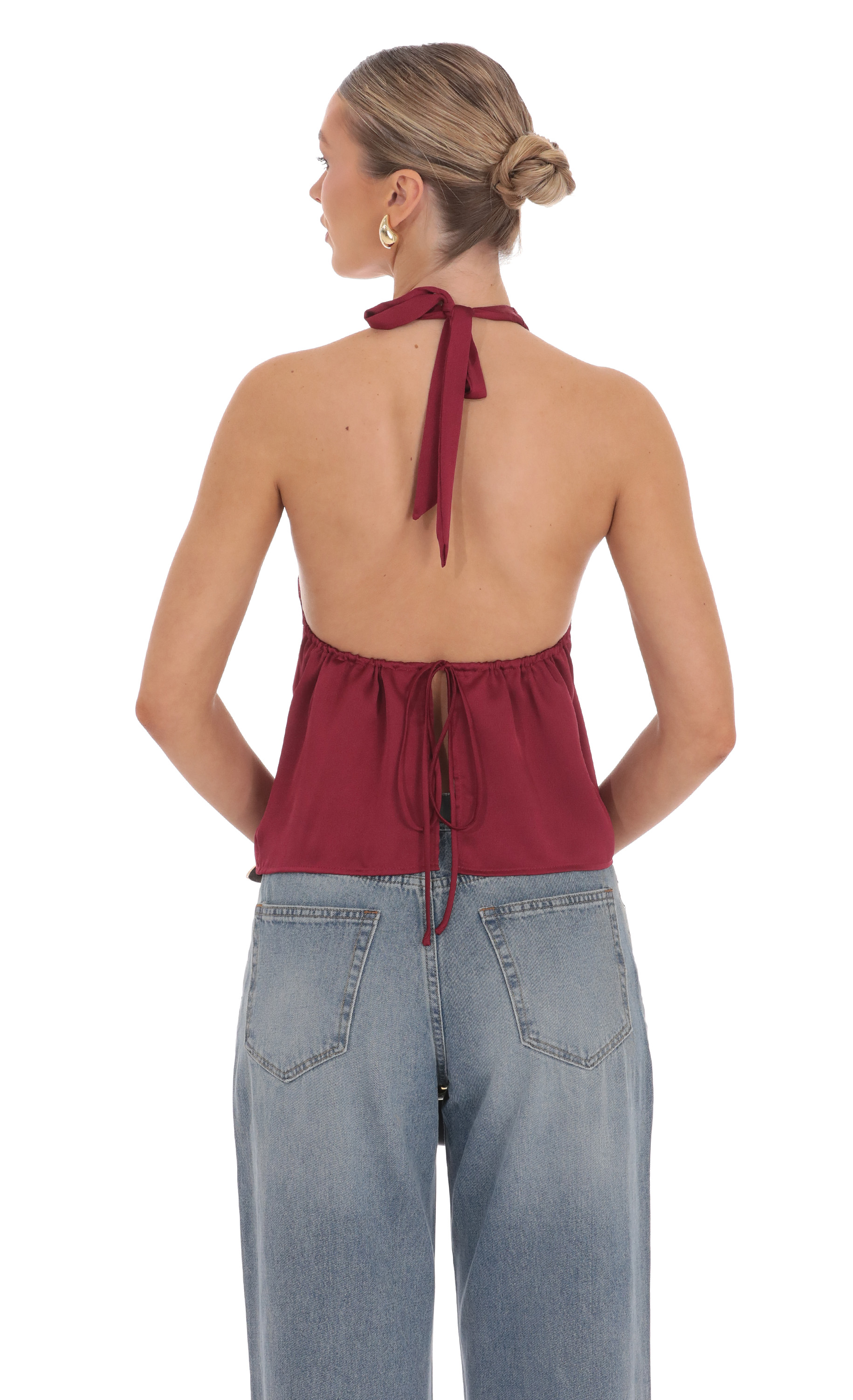 Satin Halter Top in Burgundy-My Sky Diva