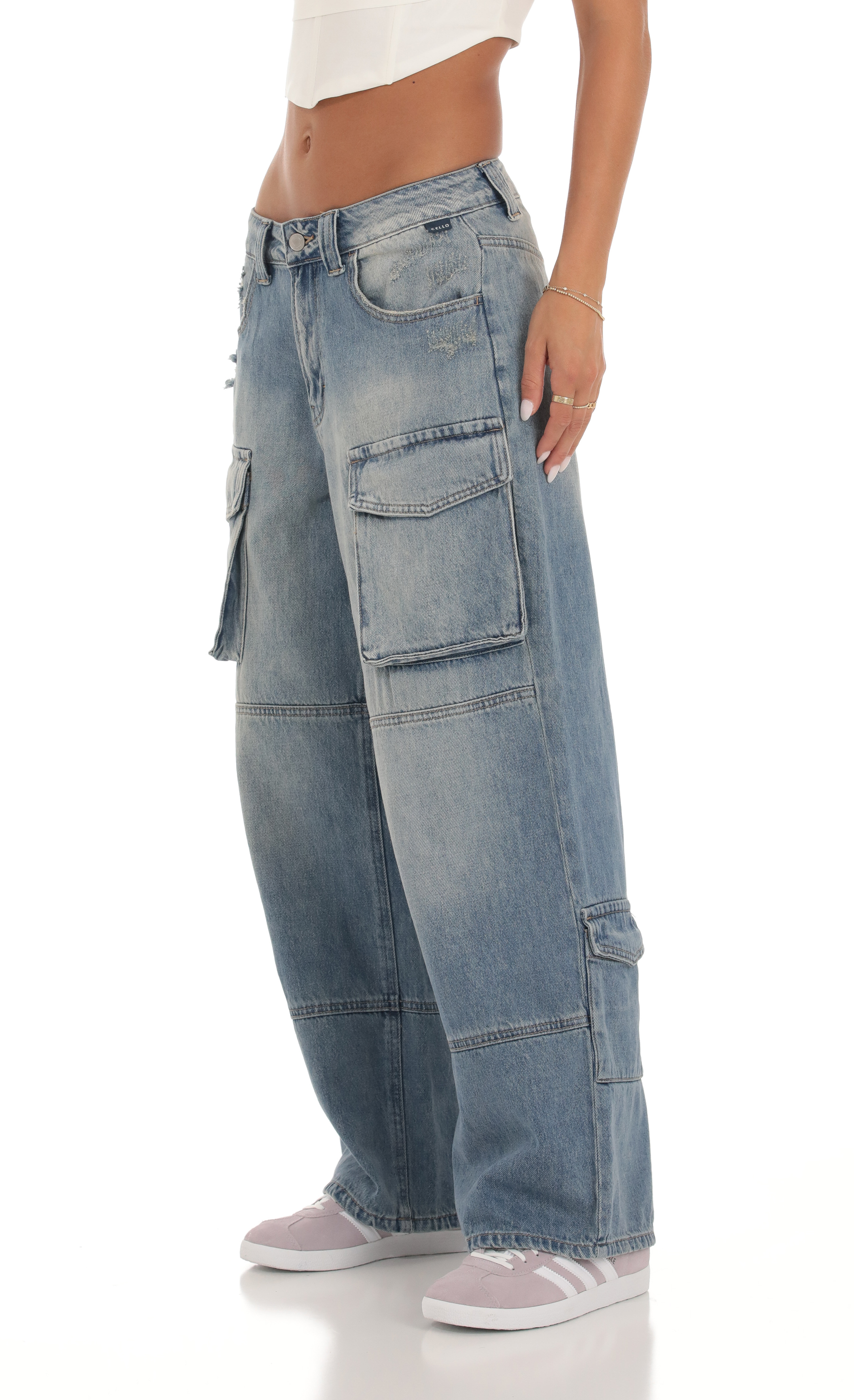 Baggy Cargo Jeans in Denim-My Sky Diva