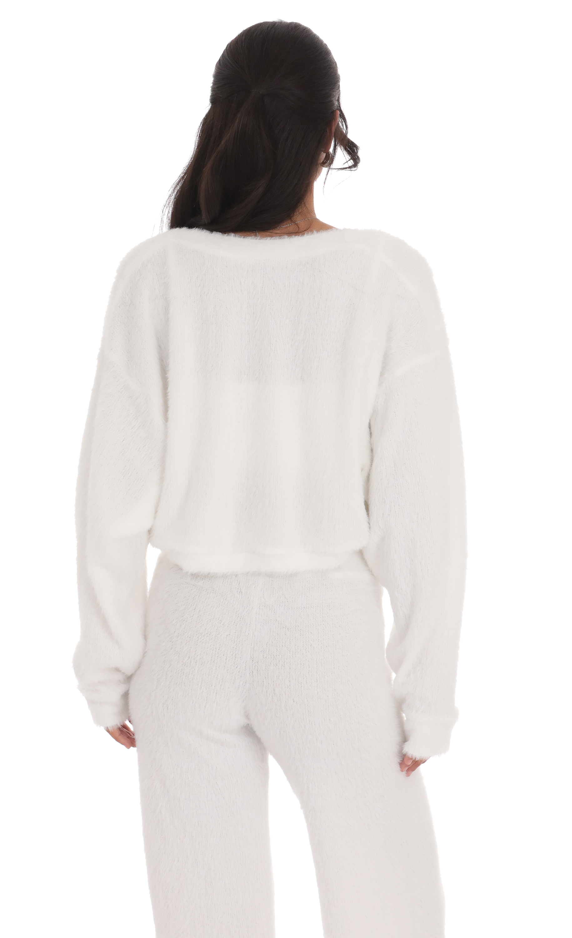 Open Fuzzy Cardigan in White-My Sky Diva